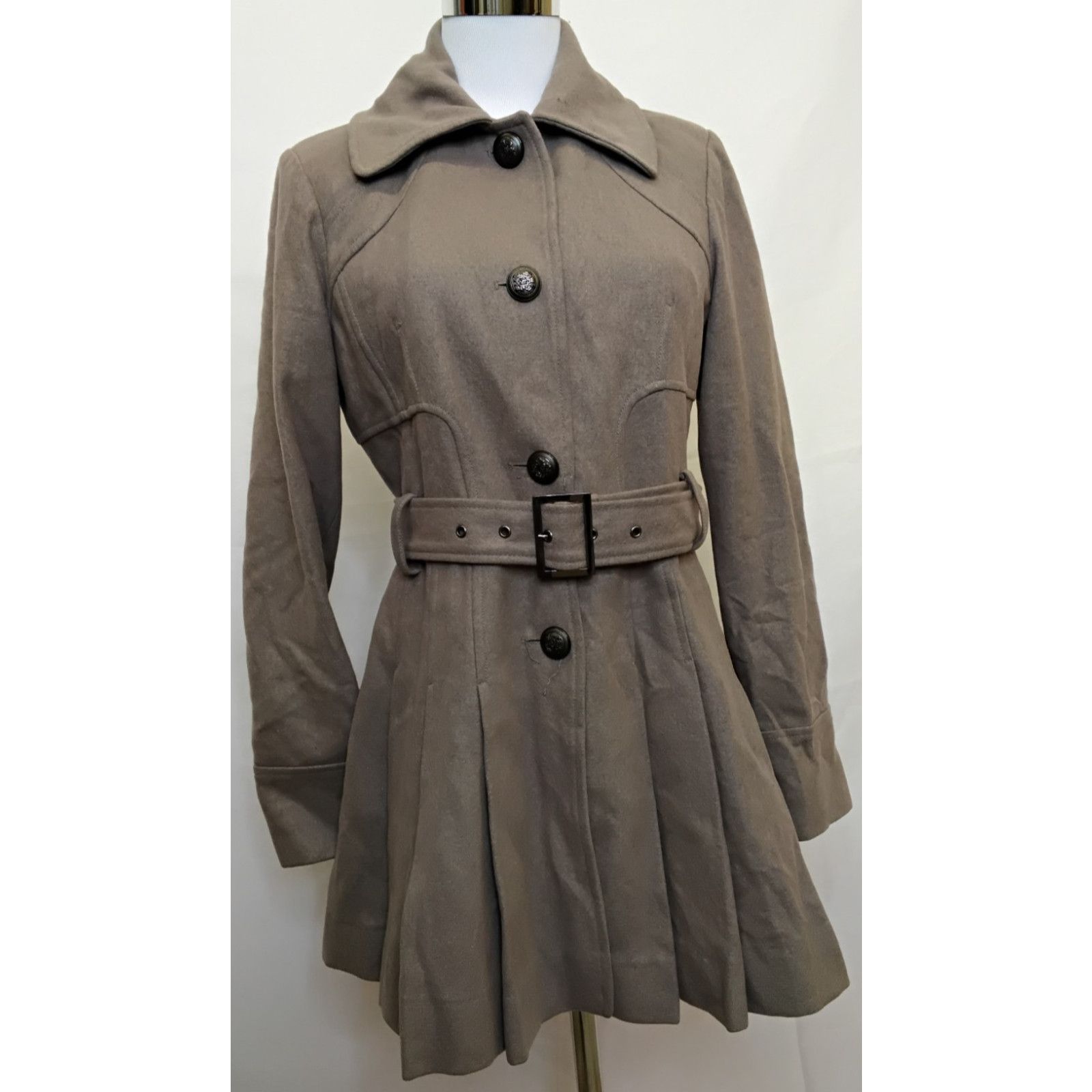 Guess Guess Pea Coat Women's M Taupe Wool Blend Belted Y2K Size M / US 6-8 / IT 42-44 - 2 Thumbnail