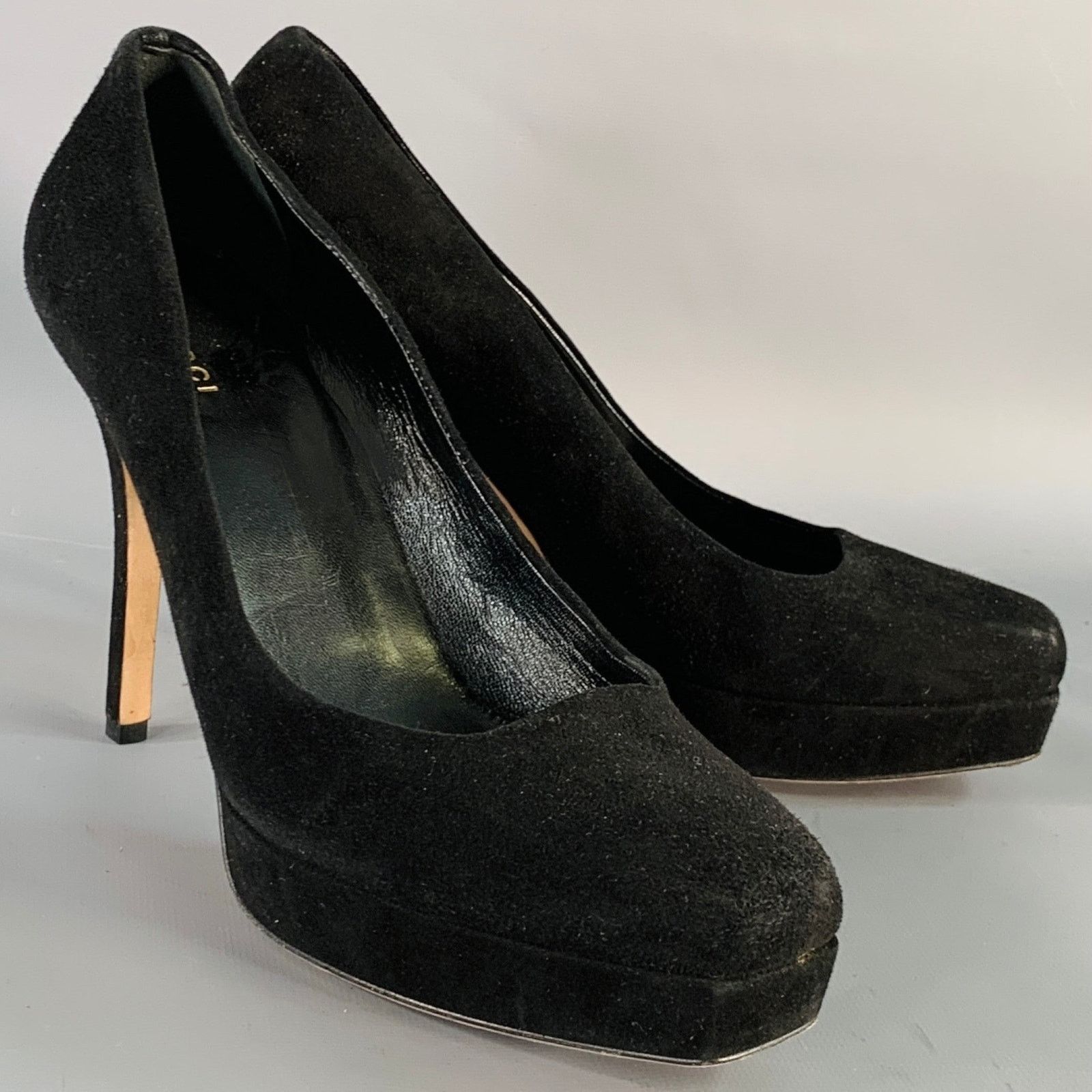 Gucci GUCCI Size 10 Black Suede Stiletto Platform Heels Pumps Size US 10 / IT 40 - 1 Thumbnail