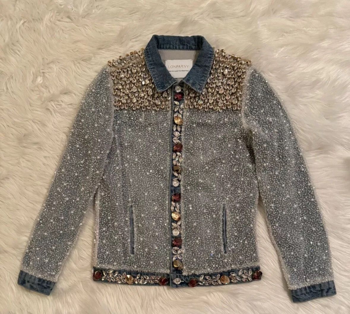 Designer Lonparny Swarovski Crystal Embellished Jacket Multicolor M Size US M / EU 48-50 / 2 - 1 Thumbnail