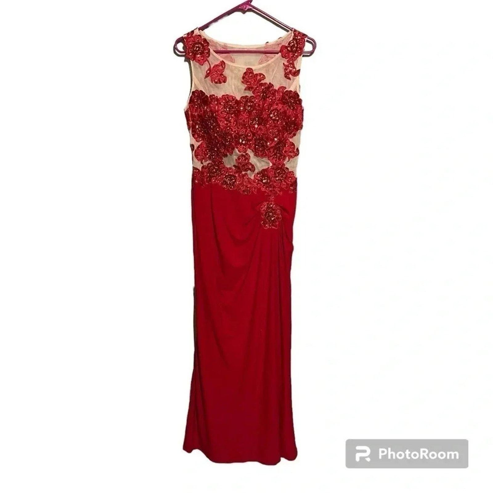 Other Nina Nischelle Red Floral Sheer Cocktail Prom Dress Sz 12 Size XL / US 12-14 / IT 48-50 - 1 Thumbnail