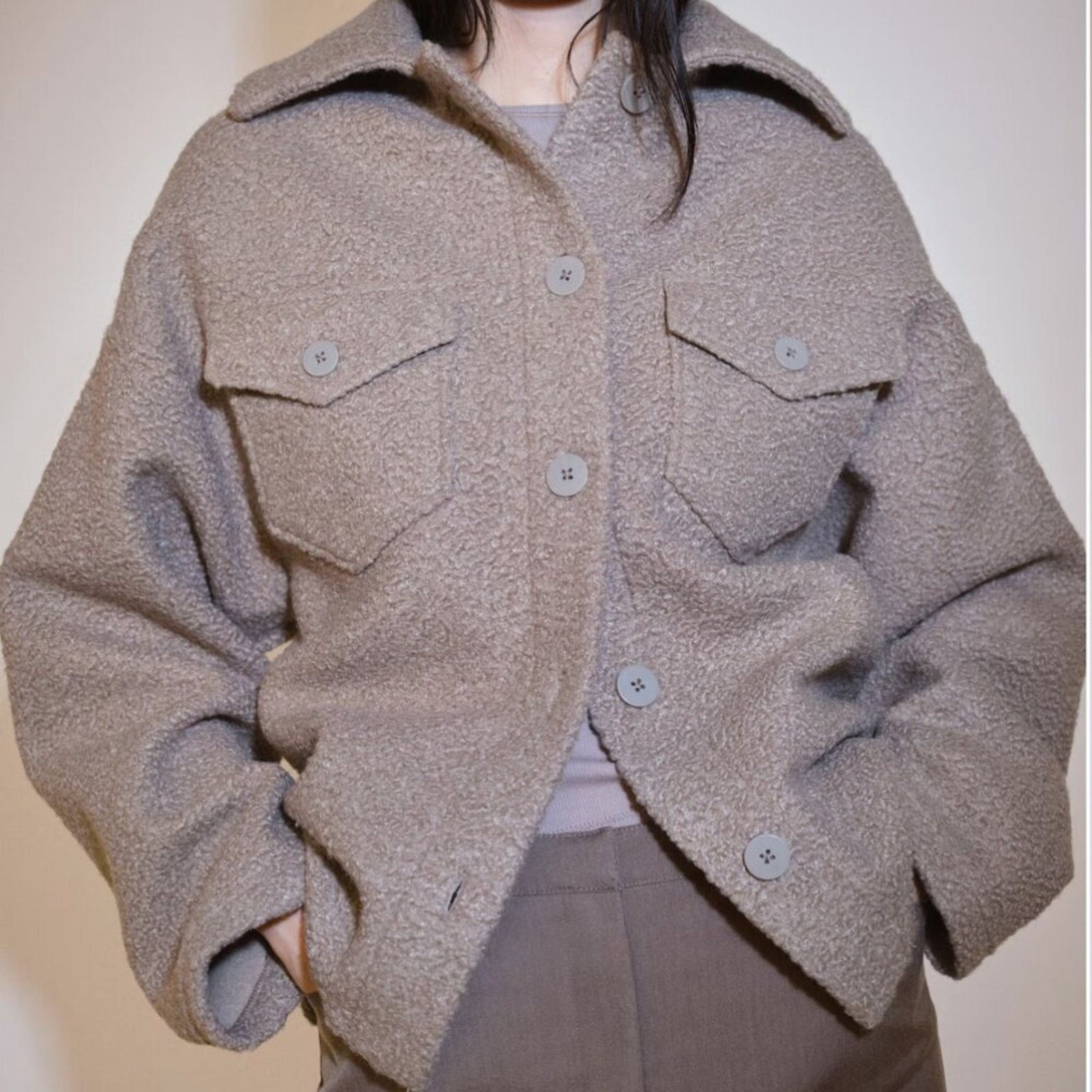Mango Mango Boucle Faux Shearling Collar Jacket Womens Small Size S / US 4 / IT 40 - 1 Thumbnail