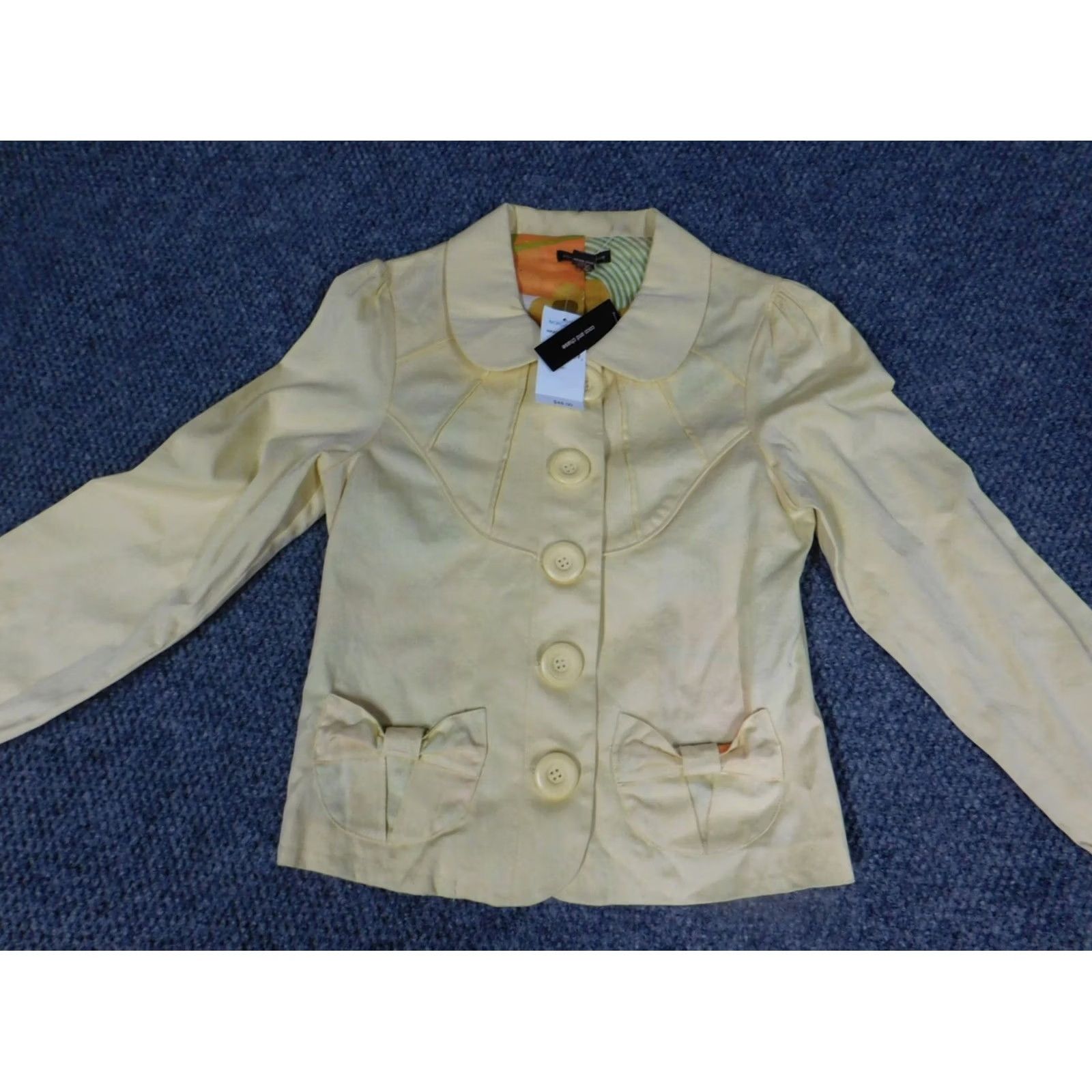 Vintage Coco and Chase Jacket Womens S Yellow Denim Cotton Lining Fur Trim Full Zip Lightweight Casual Fall Spring Size S / US 4 / IT 40 - 2 Thumbnail
