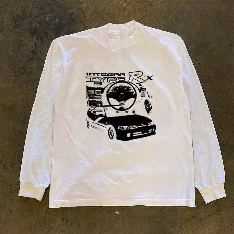 Japanese Brand White washed vintage car print long-sleeved t-shirt Size US M / EU 48-50 / 2 - 1 Thumbnail