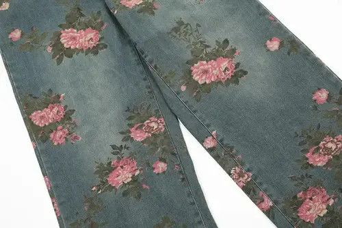Jean Men's loose wide-leg rose print jeans Size US 32 / EU 48 - 5 Thumbnail