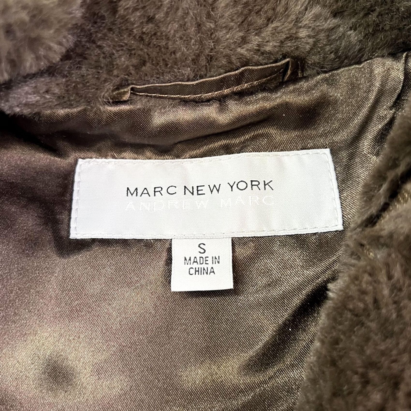 Vintage Marc New York Vest Womens Small Brown Faux Fur Lined Hook Eye Pockets Mid Length Size S / US 4 / IT 40 - 7 Thumbnail