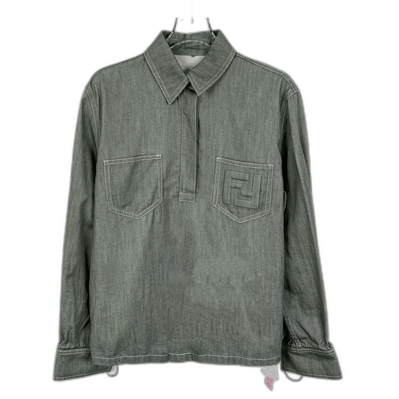 Fendi Fendi Long Sleeve Logo Shirt in Dark Green Size US S / EU 44-46 / 1 - 1 Thumbnail