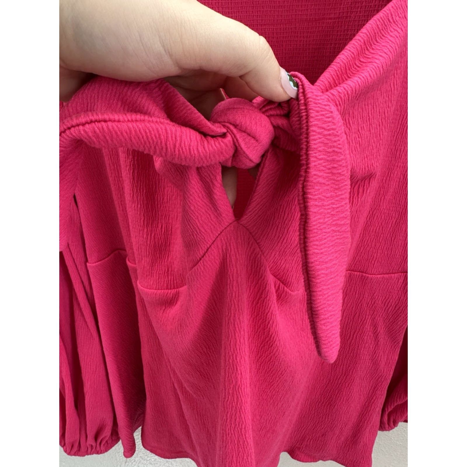 Vintage Ava & Viv Womens Shirt 2X Pink Long Sleeve Knot Front Blouse Shirt Ballon Sleeve Casual Knit Regular Plus Tops Mens Womens? Size XXL / US 16-18 / IT 52-54 - 3 Thumbnail