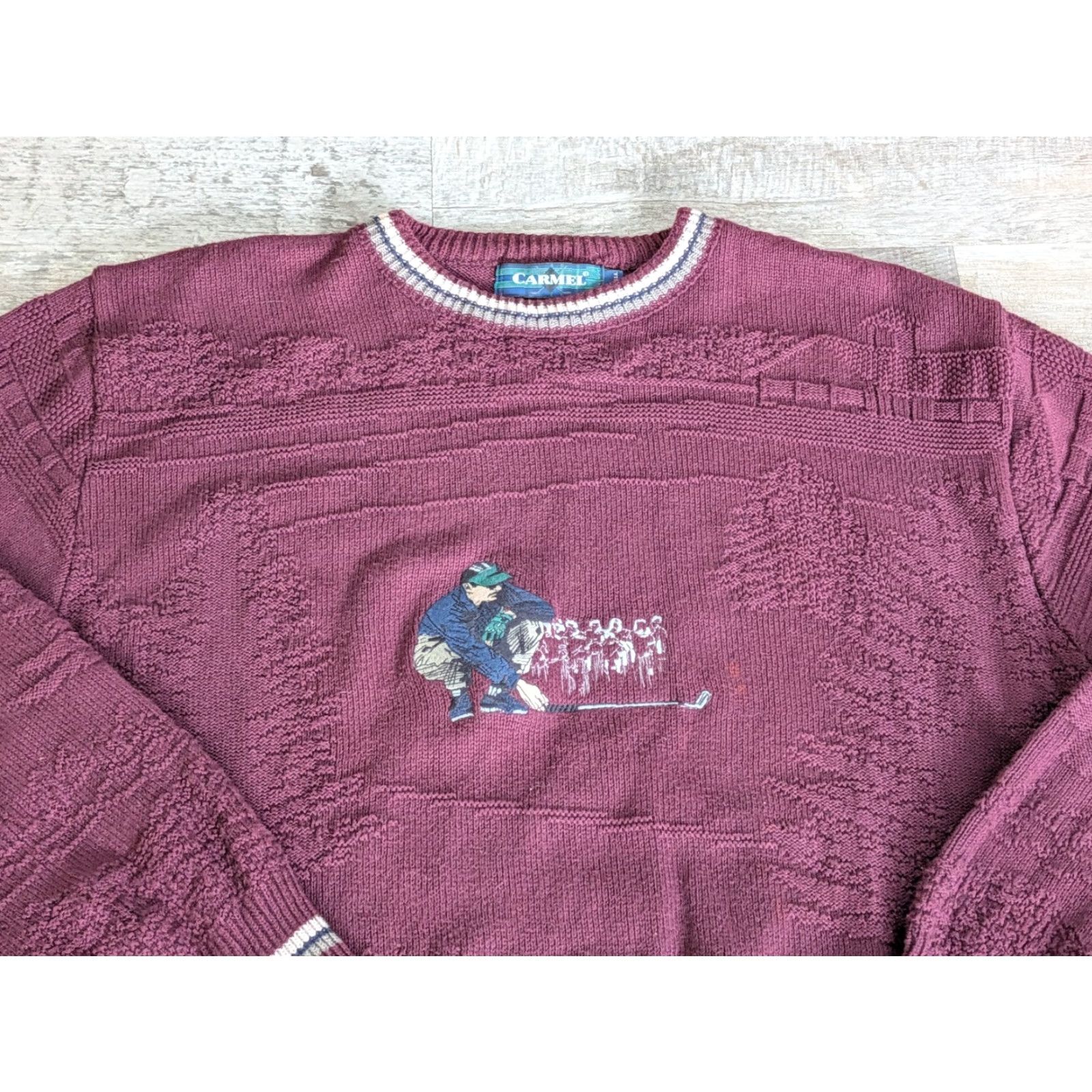 Vintage VINTAGE Carmel Mens Textured Golf Sweater Crew Neck Long Sleeve Sz L Burgundy USA Made Golf 90s Classic Sports Pullover Men Size US L / EU 52-54 / 3 - 3 Thumbnail