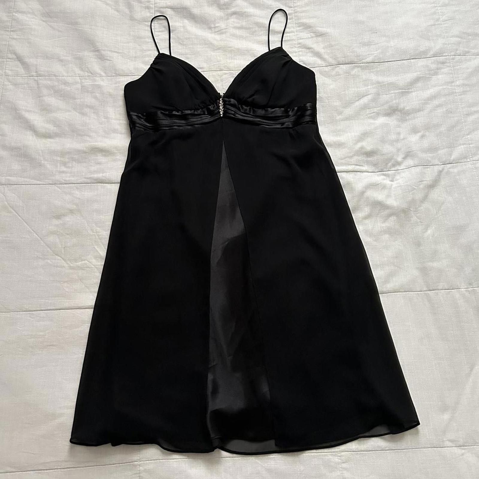Designer Y2K Onyx Black Diamanté Charm Mesh Overlay Babydoll Dress, Women's (Size XL)