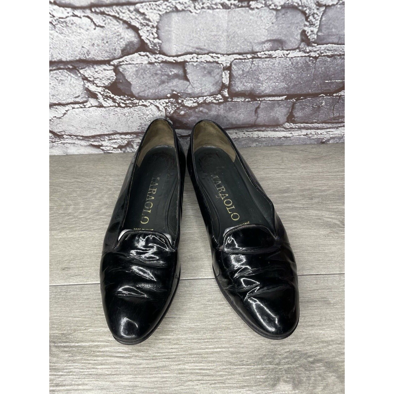 Other Maraolo Black Patent Leather Slip On Loafers Shoes Women Sz Size US 8 / IT 38 - 21 Thumbnail