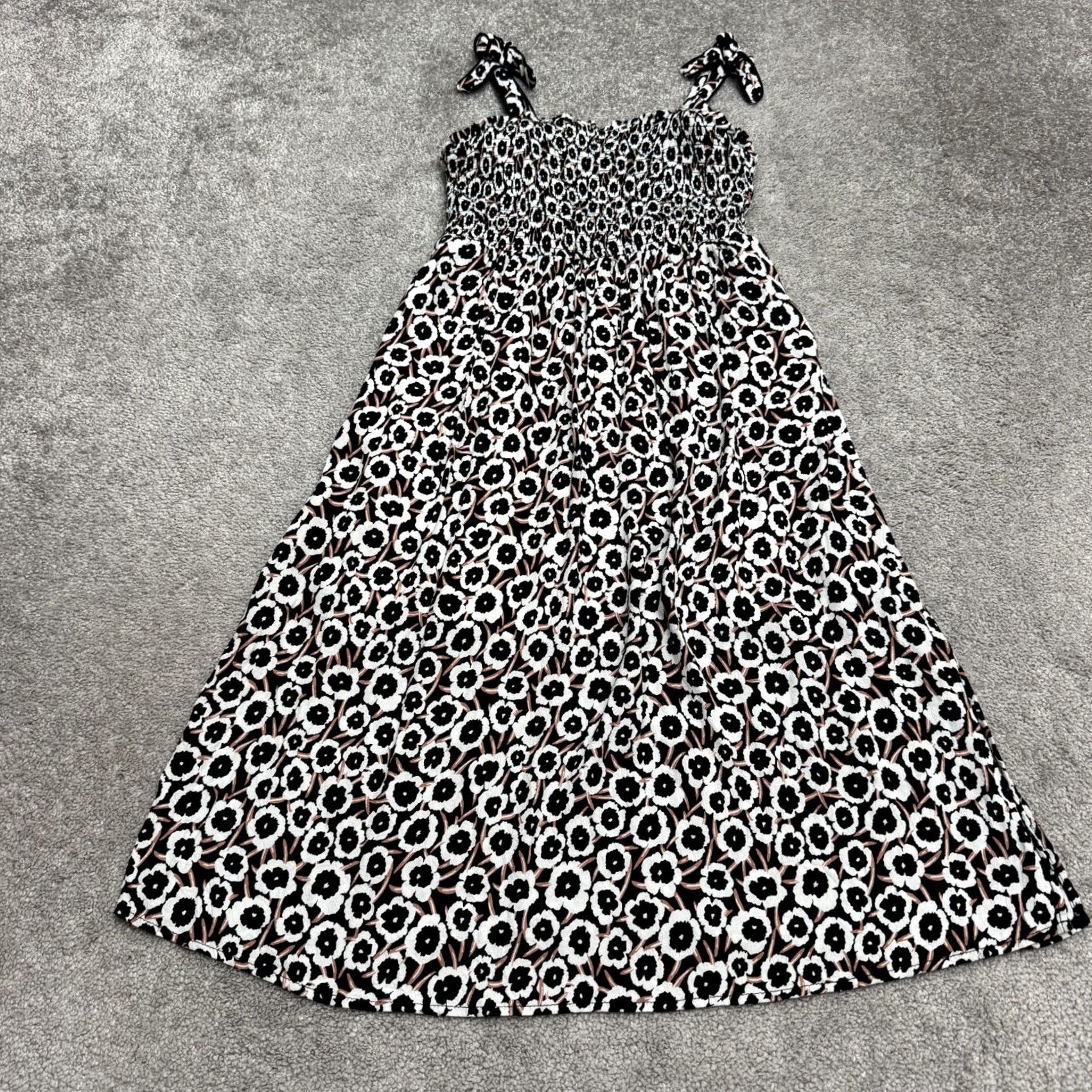Diane von Furstenberg Diane von Furstenberg DVF Floral Smocked Midi Dress Womens L White Black Multicolor Sleeveless Straps A-Line, Fit & Flare Holiday, Bohemian, Flower Size L / US 10 / IT 46 - 2 Thumbnail