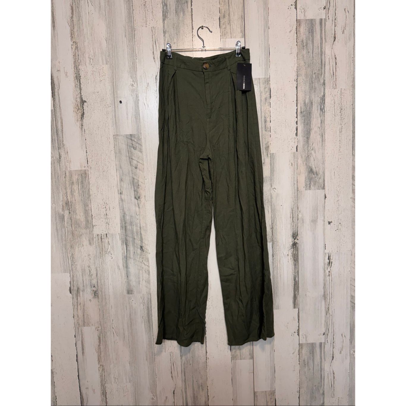Other Fashion Nova Olive Green Wide Leg Pants Size M Linen Blend H Size 30" / US 8 / IT 44 - 1 Thumbnail