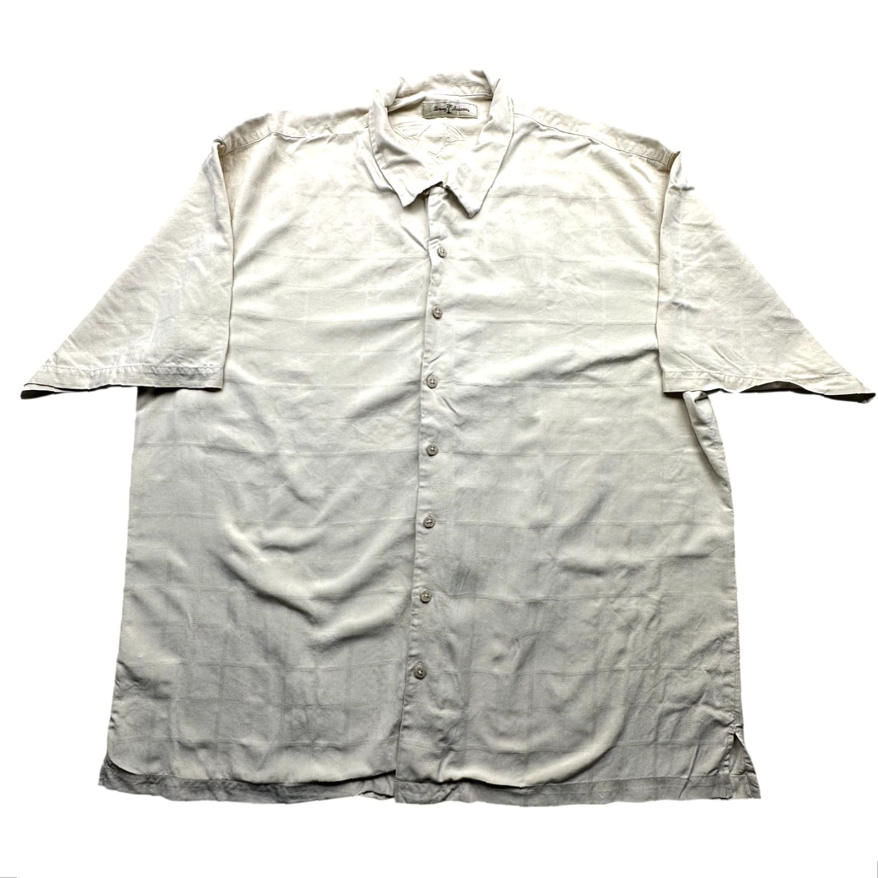 Tommy Bahama VINTAGE Tommy Bahama Shirt Men 2XLT Yellow Silk Textured Grid Short Sleeve Button-Up Collared Jacquard Hawaiian Travel Casual Mens Size US XXL / EU 58 / 5 - 2 Thumbnail