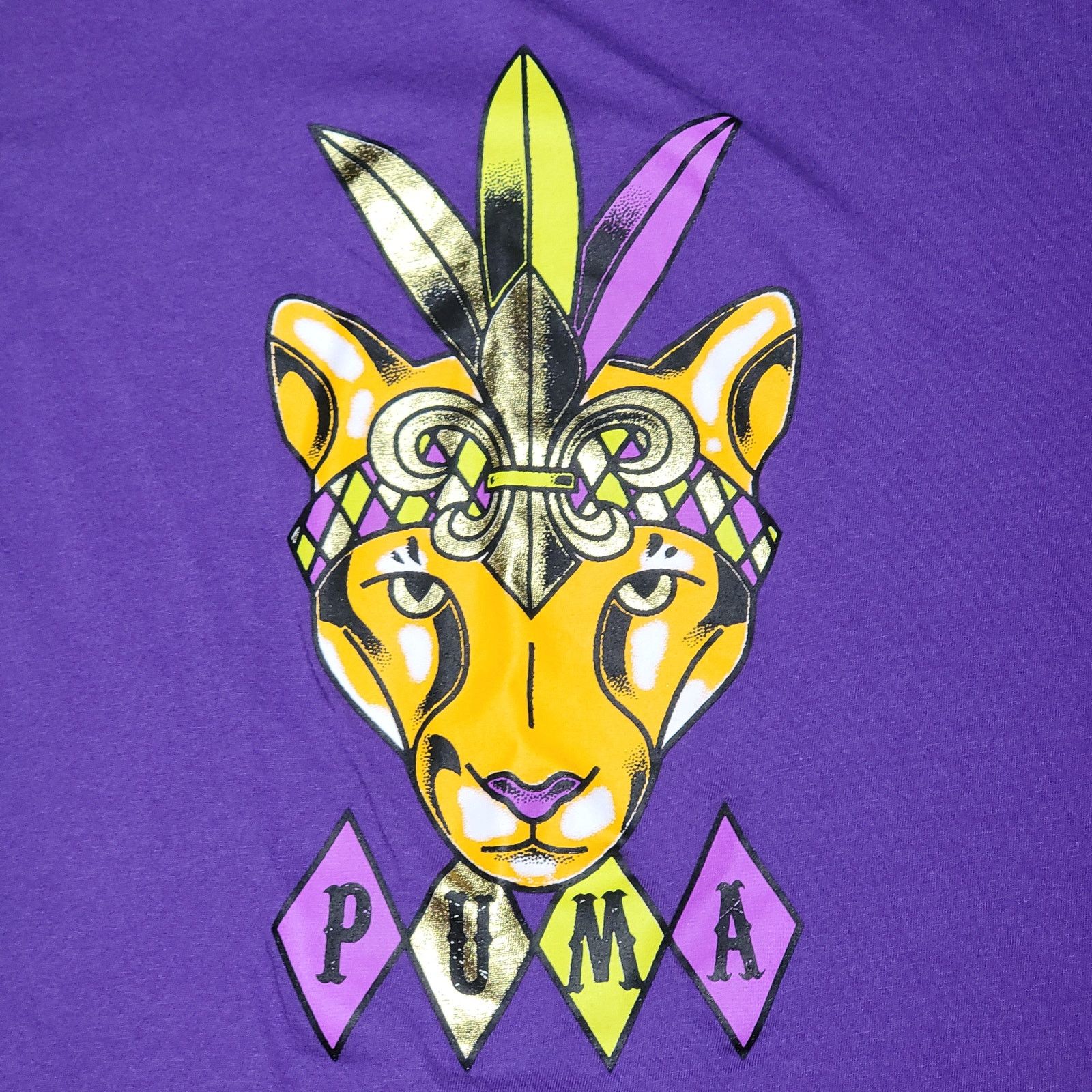 Puma Puma Purple Tee Yellow Puma Head - Size Large Size L / US 10 / IT 46 - 2 Thumbnail