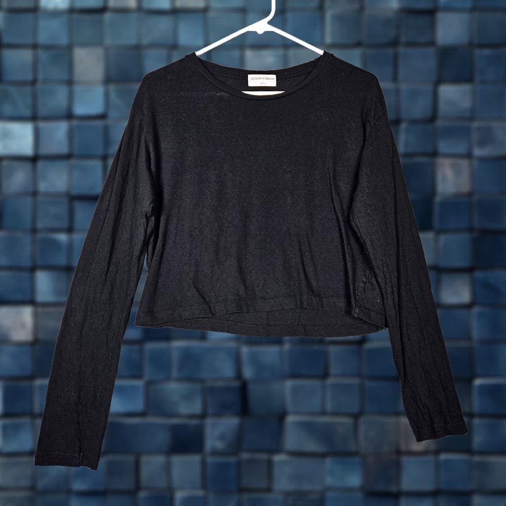 Denime DENIM FORUM Womens Black Cropped Long Sleeve Tee Size S Size S / US 4 / IT 40 - 1 Thumbnail