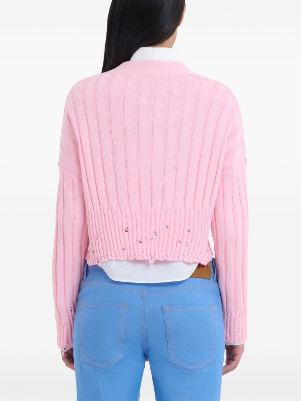 Marni o1f1d3z0725 Distressed Cropped Cotton Cardigan in Pink Size M / US 6-8 / IT 42-44 - 4 Thumbnail