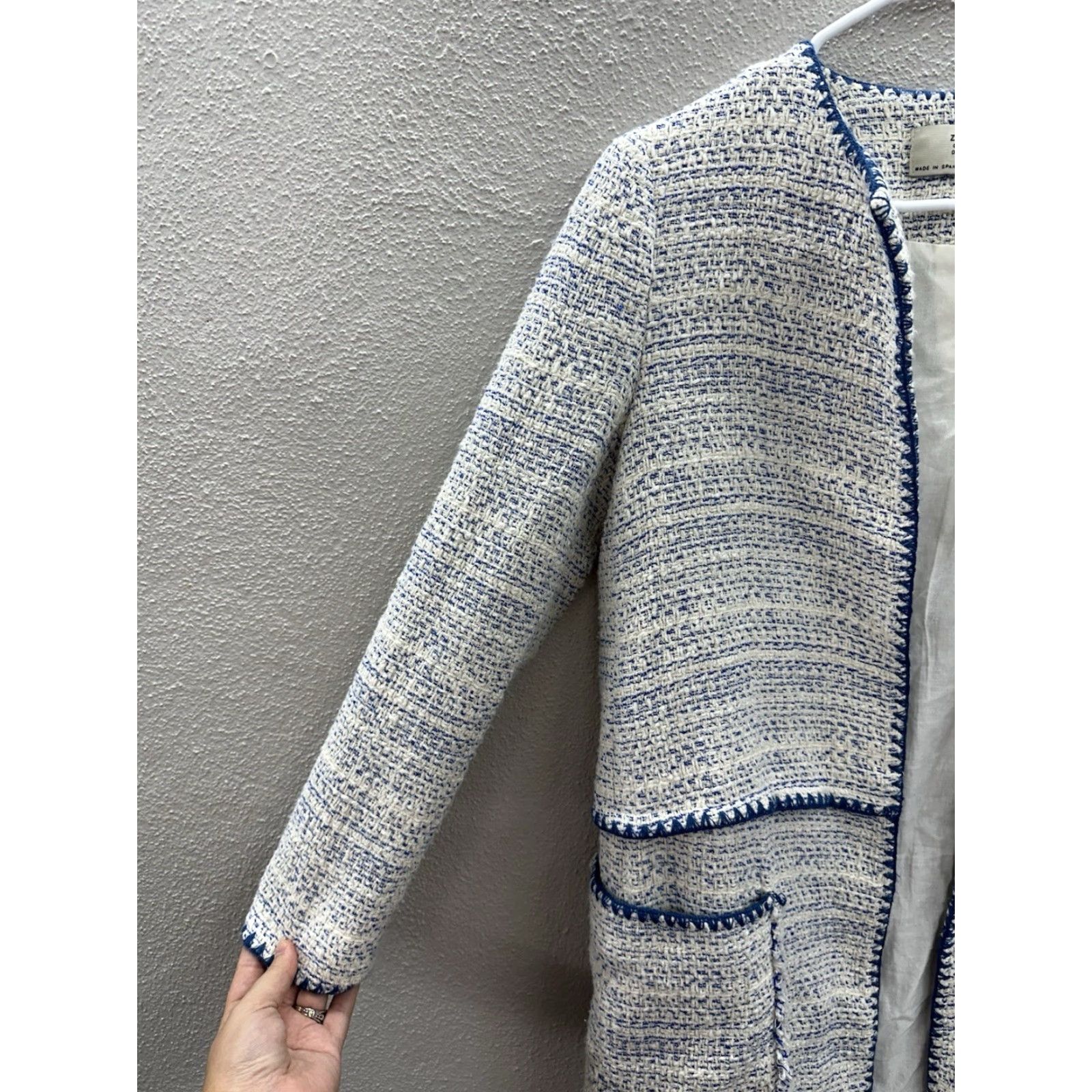 Zara Zara Basic Outerwear Womens Coat XS White Tweed Open Front Lined Jacket Coat Factory Basic Shirt? Size XS / US 0-2 / IT 36-38 - 2 Thumbnail