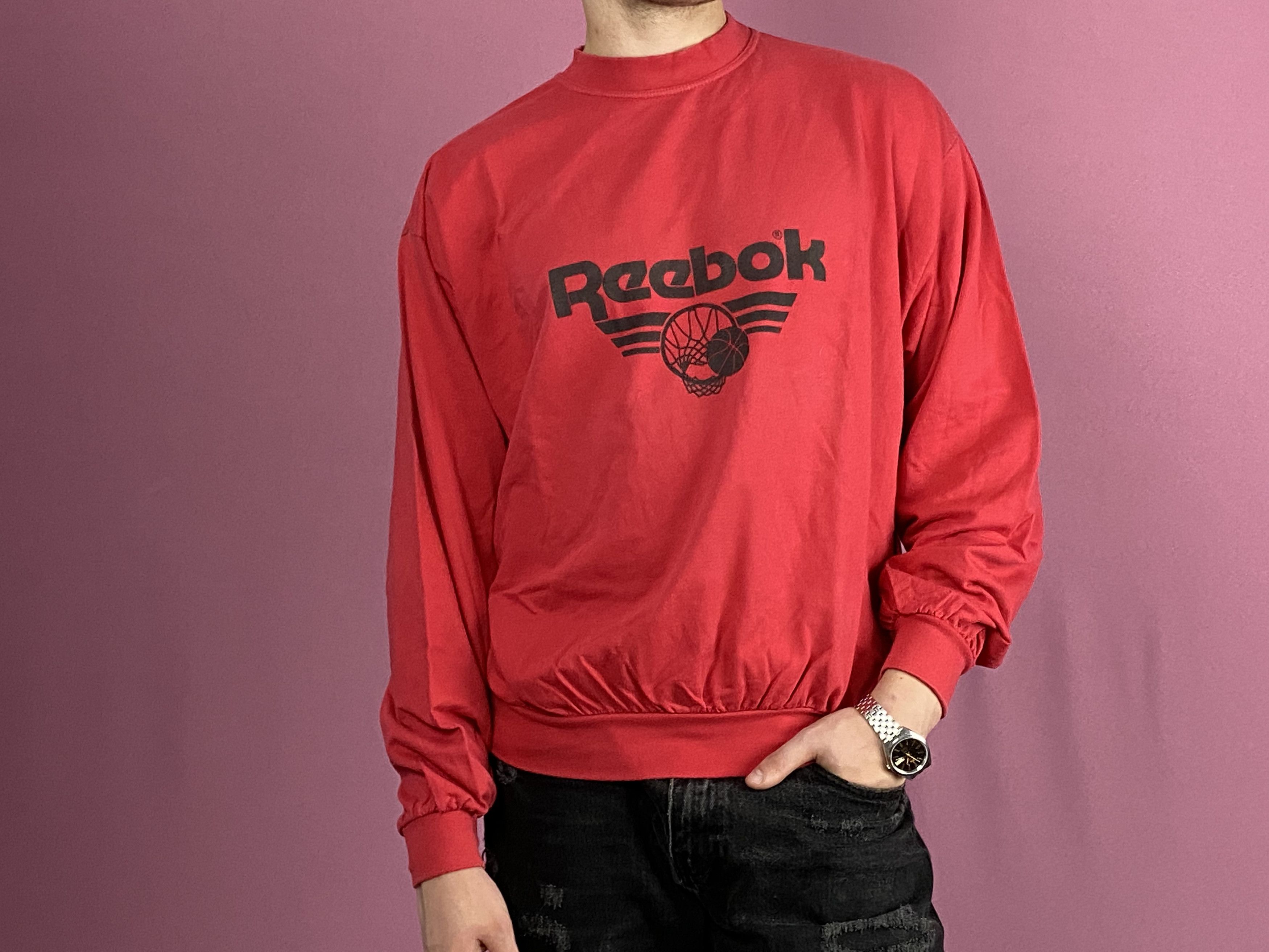 Reebok × Vintage 90s Reebok Vintage Men's Sweatshirt - L Red Cotton Blend Size US L / EU 52-54 / 3 - 5 Thumbnail