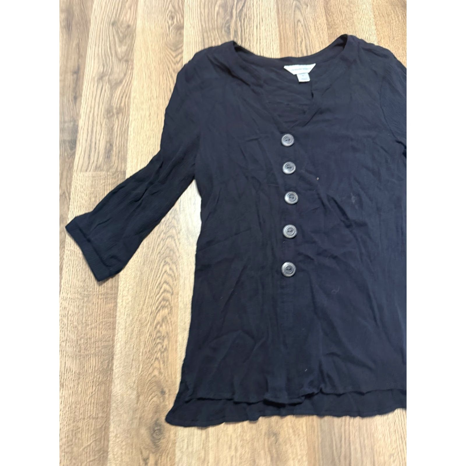 Vintage Christopher & Banks Shirt Women's Size M Black Long Sleeve V-neck Buttons Size M / US 6-8 / IT 42-44 - 3 Thumbnail