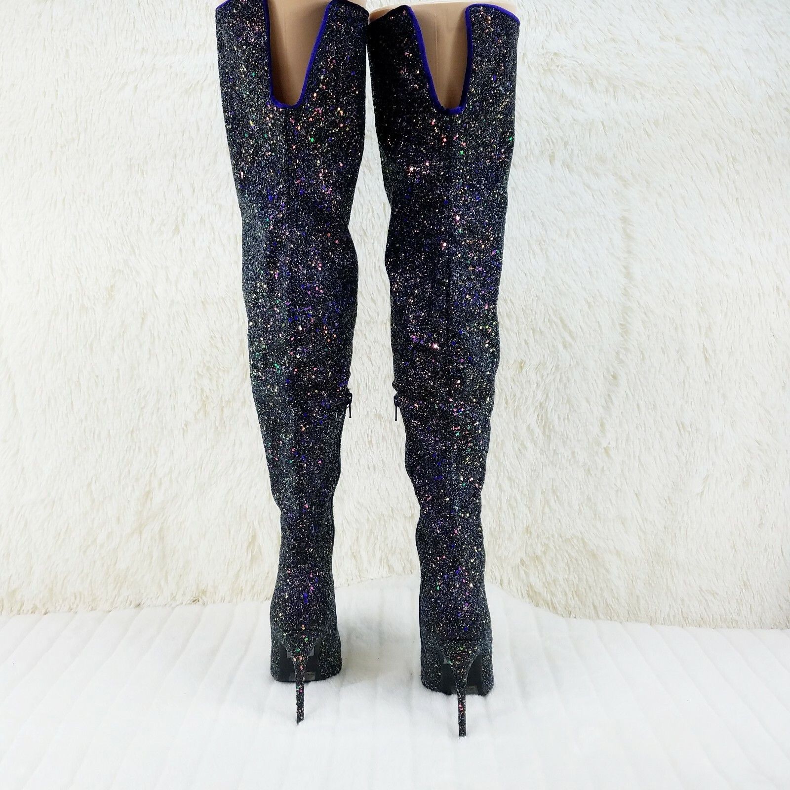 Other Courtly Black Multi Color Glitter 3015 Thigh High Boots 5" Size US 12 / IT 42 - 5 Thumbnail