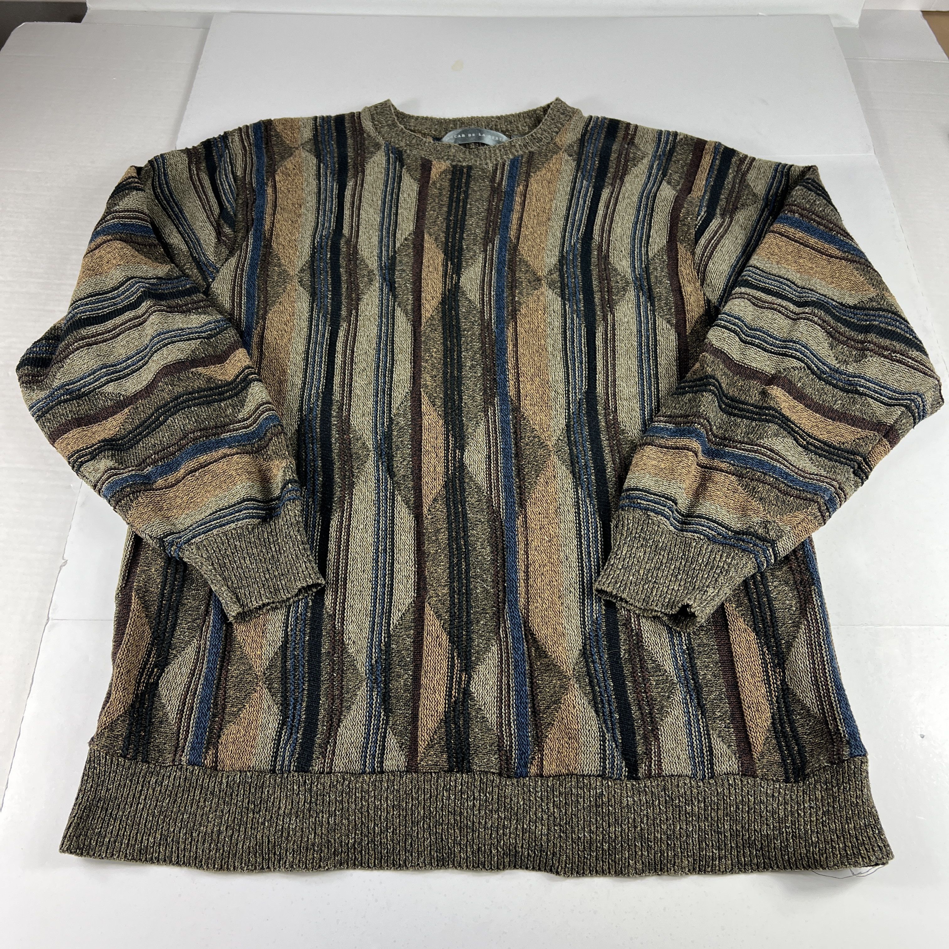 Oscar De La Renta VTG Oscar De La Renta Knit Sweater Brown Grandpa Crewneck Size US L / EU 52-54 / 3 - 1 Thumbnail