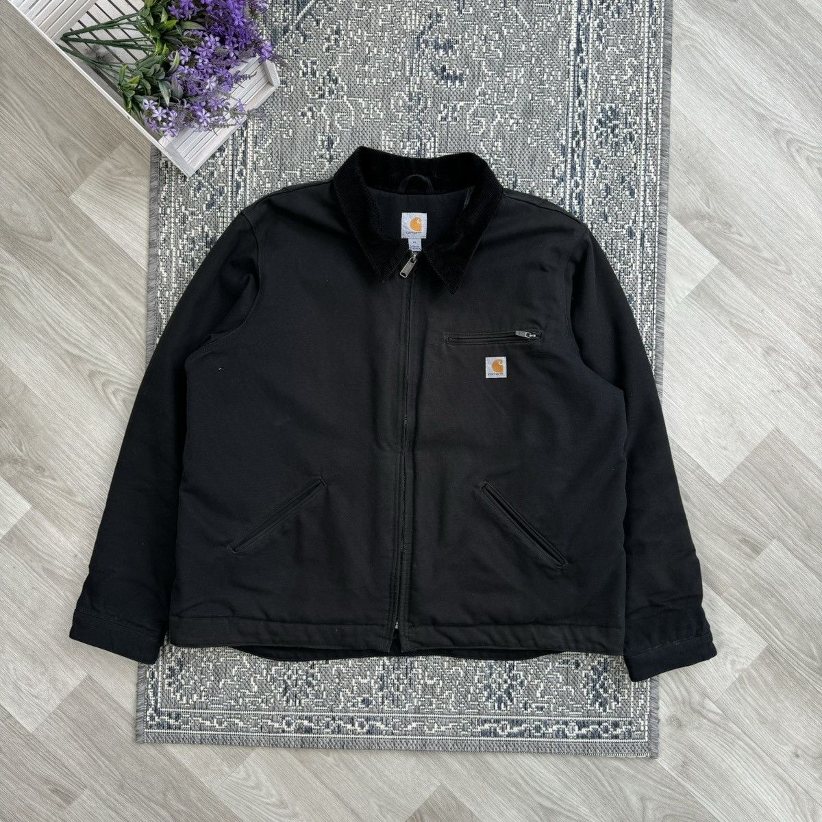 image of Faded Carhartt Detroit Blanket Lined Work Jacket in Black, Men's (Size XL)