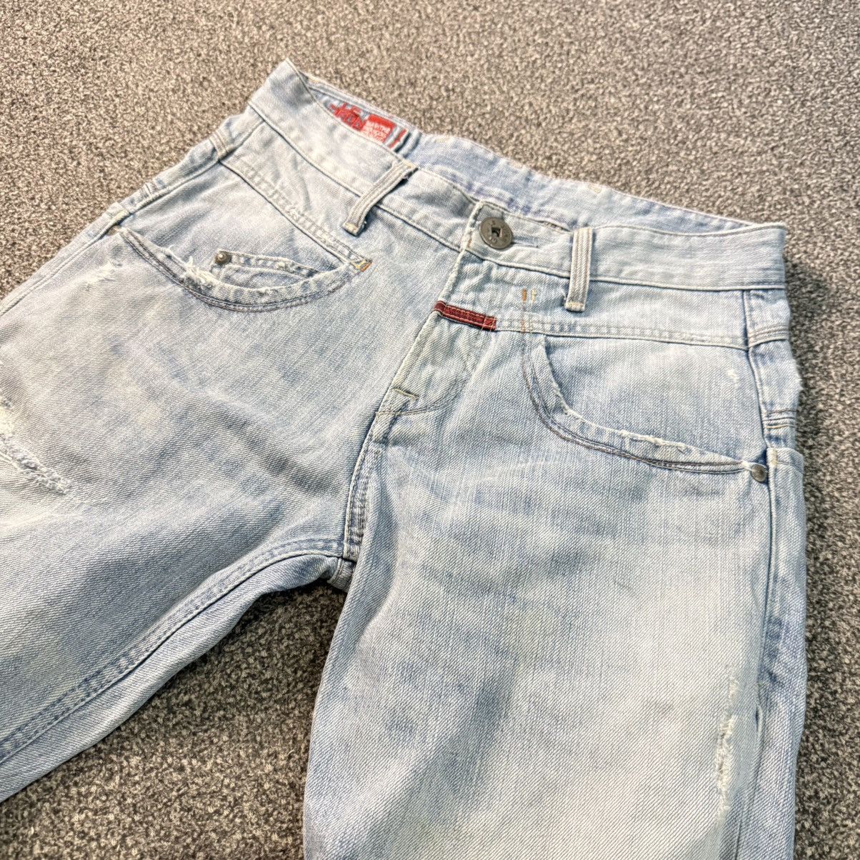 Marithe + Francois Girbaud 2000 y2k MFG Fashionista Light Wash Blue Distressed Denim Size US 31 - 3 Thumbnail