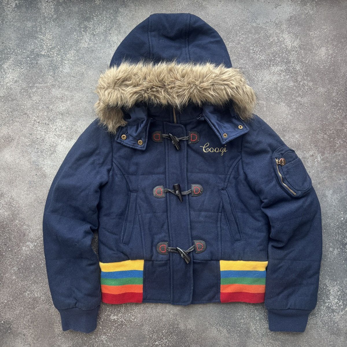 Coogi Coogi Vintage Y2K Faux Fur Hooded Wool Bomber Jacket Size M / US 6-8 / IT 42-44 - 3 Thumbnail