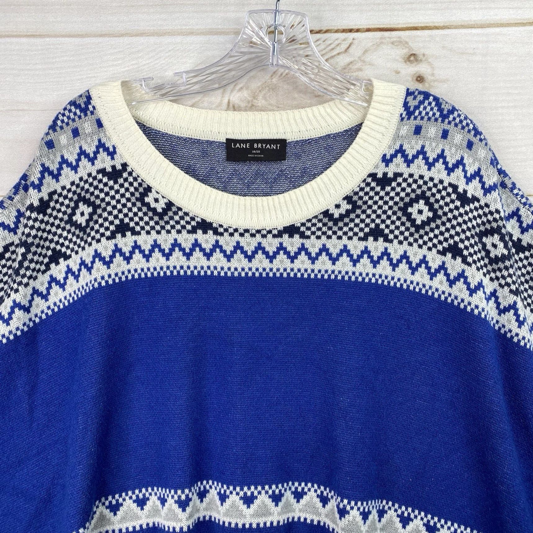 Vintage Lane Bryant Poncho Sweater 18/20 Relaxed Geometric Blue Knit Pullover Women Fall Winter Polo? Size XXL / US 16-18 / IT 52-54 - 2 Thumbnail