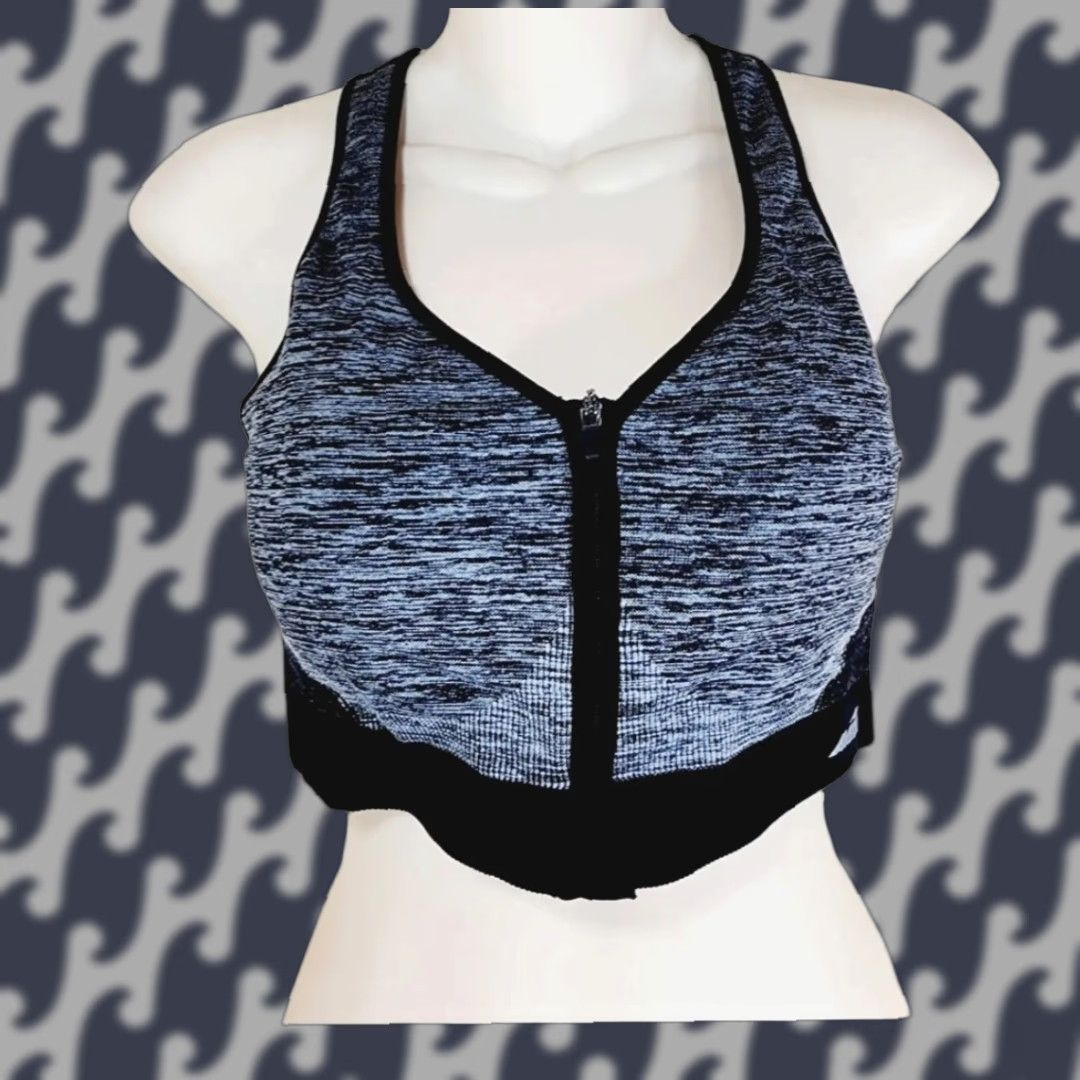 Avia Zip Front Sports Bra XL Gray Opaque Wireless Racerback Womens in Grey