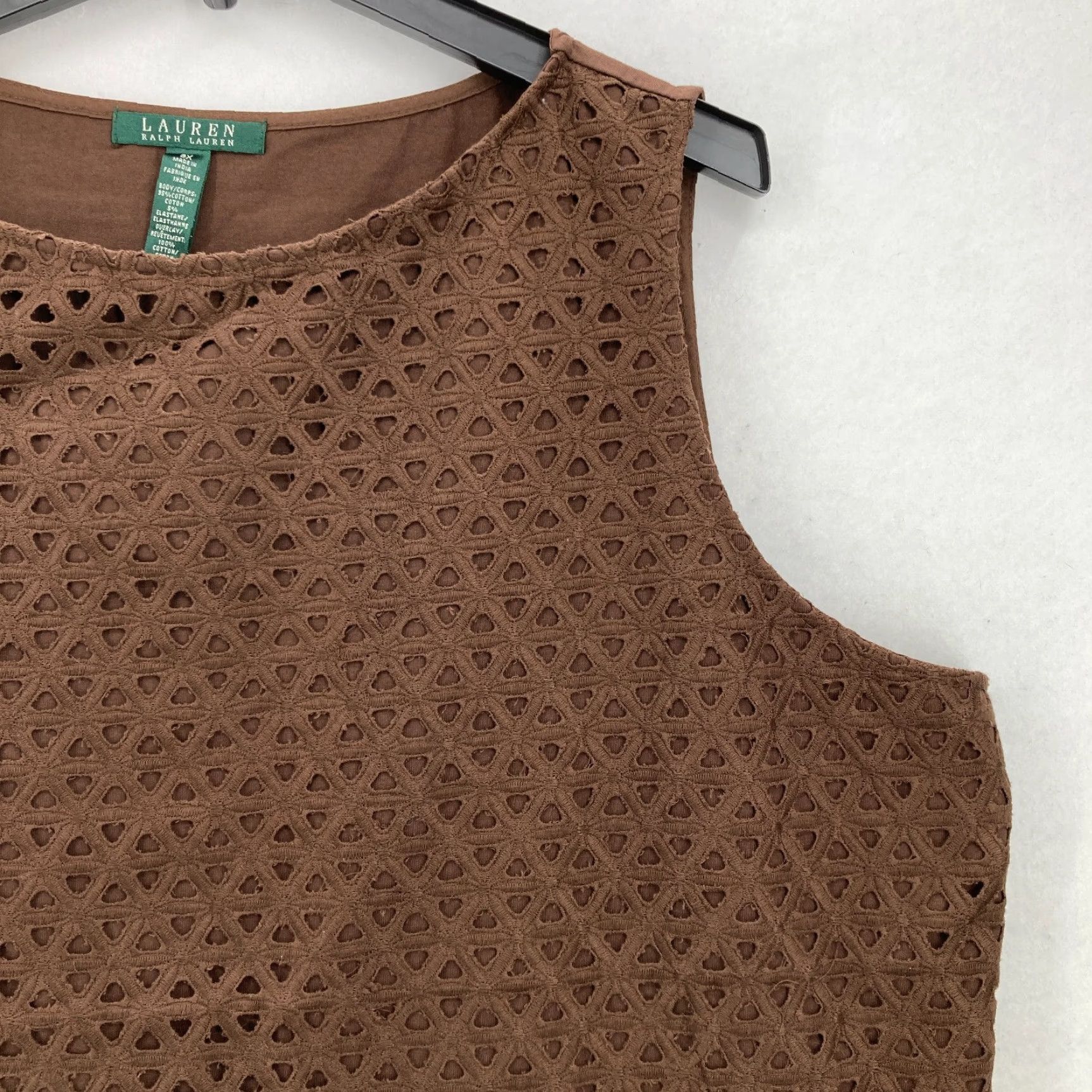 Ralph Lauren Lauren Ralph Lauren Brown Eyelet Sleeveless Tank Top 3X Cotton Stretch Boho NWT Size XXL / US 16-18 / IT 52-54 - 2 Thumbnail
