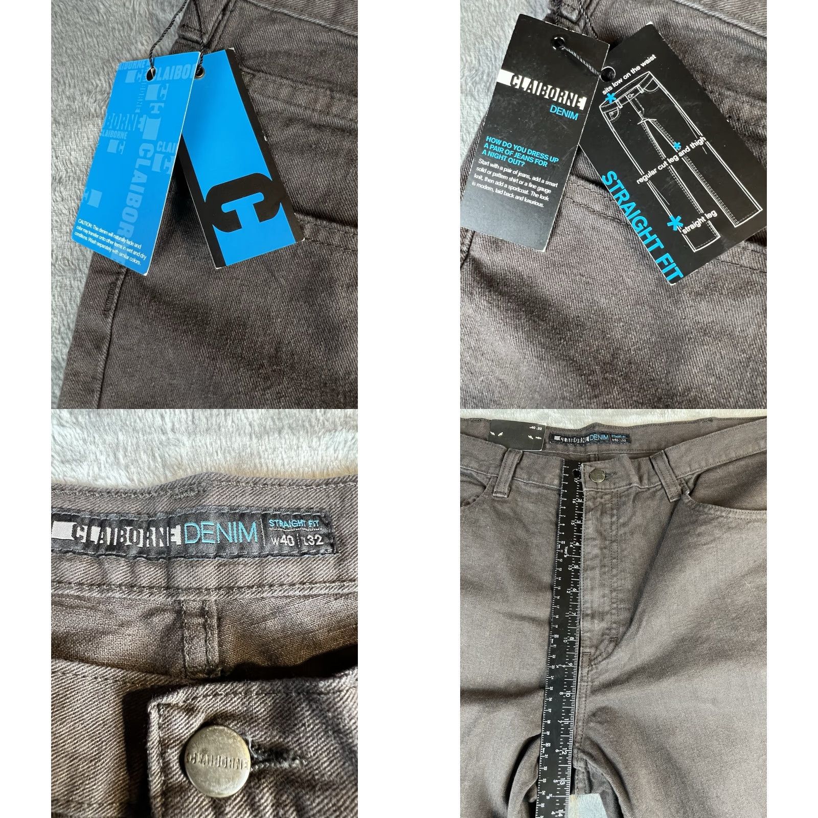 Liz Claiborne NWT Claiborne Denim Pants Mens 40x32 Black Straight Fit Skater 90s Vintage Gothic Hipster Casual Pants Mens Size US 40 / EU 56 - 8 Thumbnail