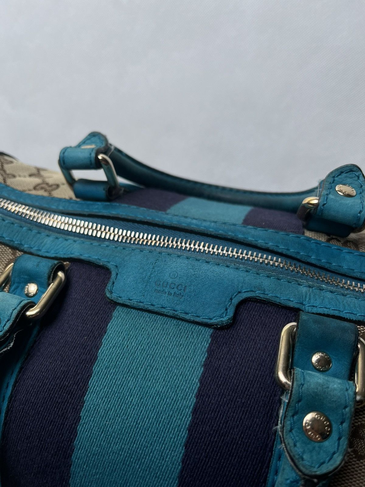 Gucci Vintage Gucci Web Boston GG canvas stripe shoulder handbag Size ONE SIZE - 20 Thumbnail