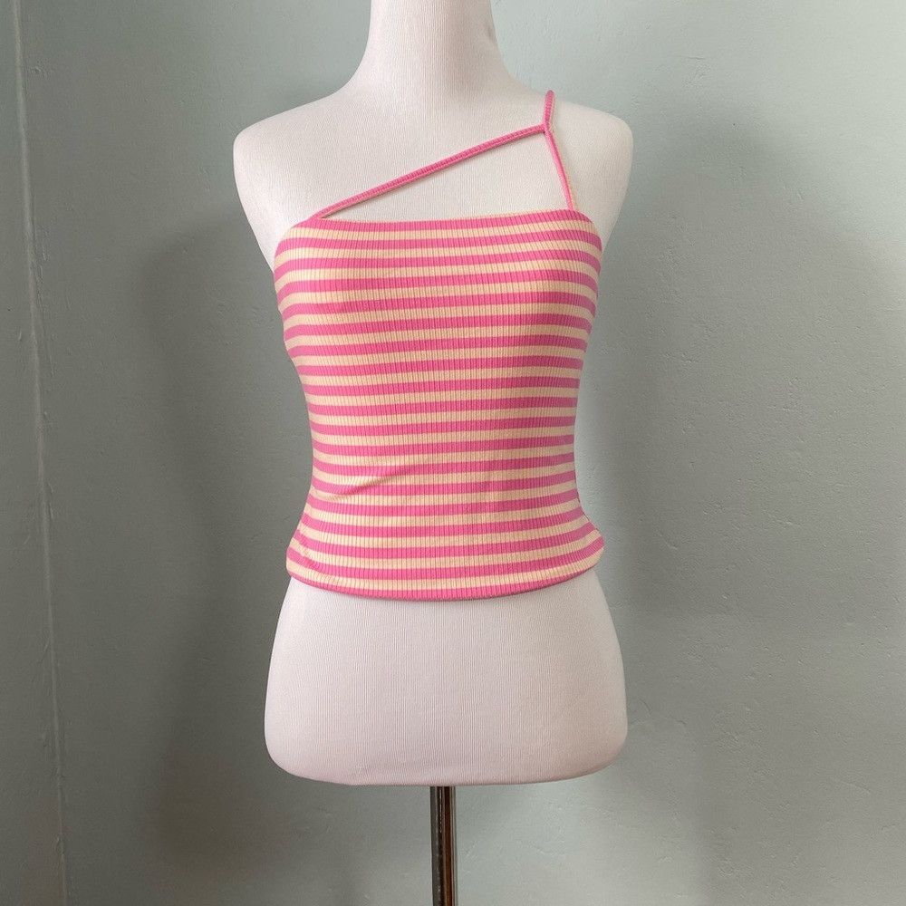 Other AFRM Ribbed Knit Crop Top Striped Saddle One Shoulder Squar Size M / US 6-8 / IT 42-44 - 2 Thumbnail