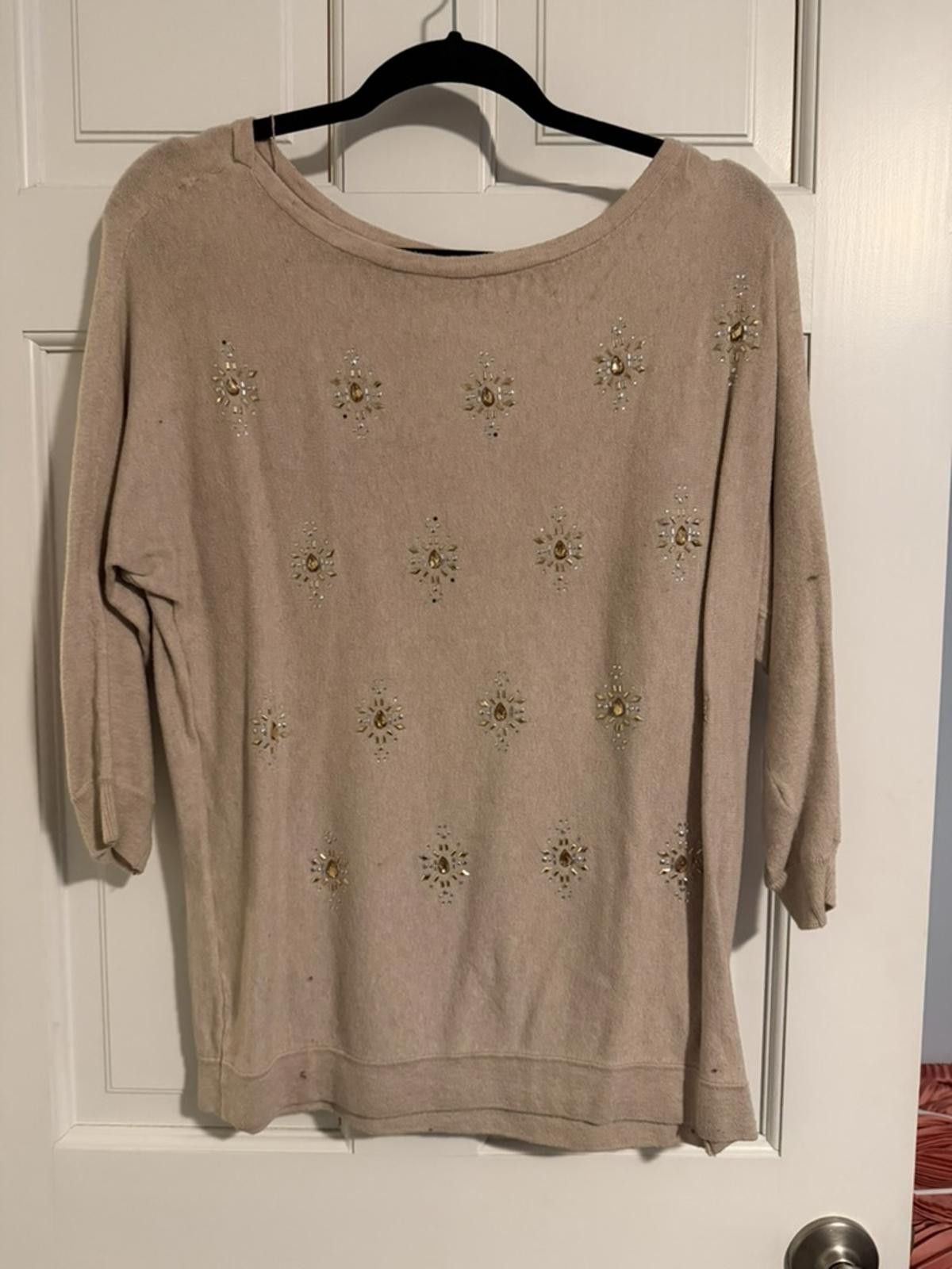 Other White House Black Market Embellished Beige Sweater Medium Size M / US 6-8 / IT 42-44 - 4 Thumbnail