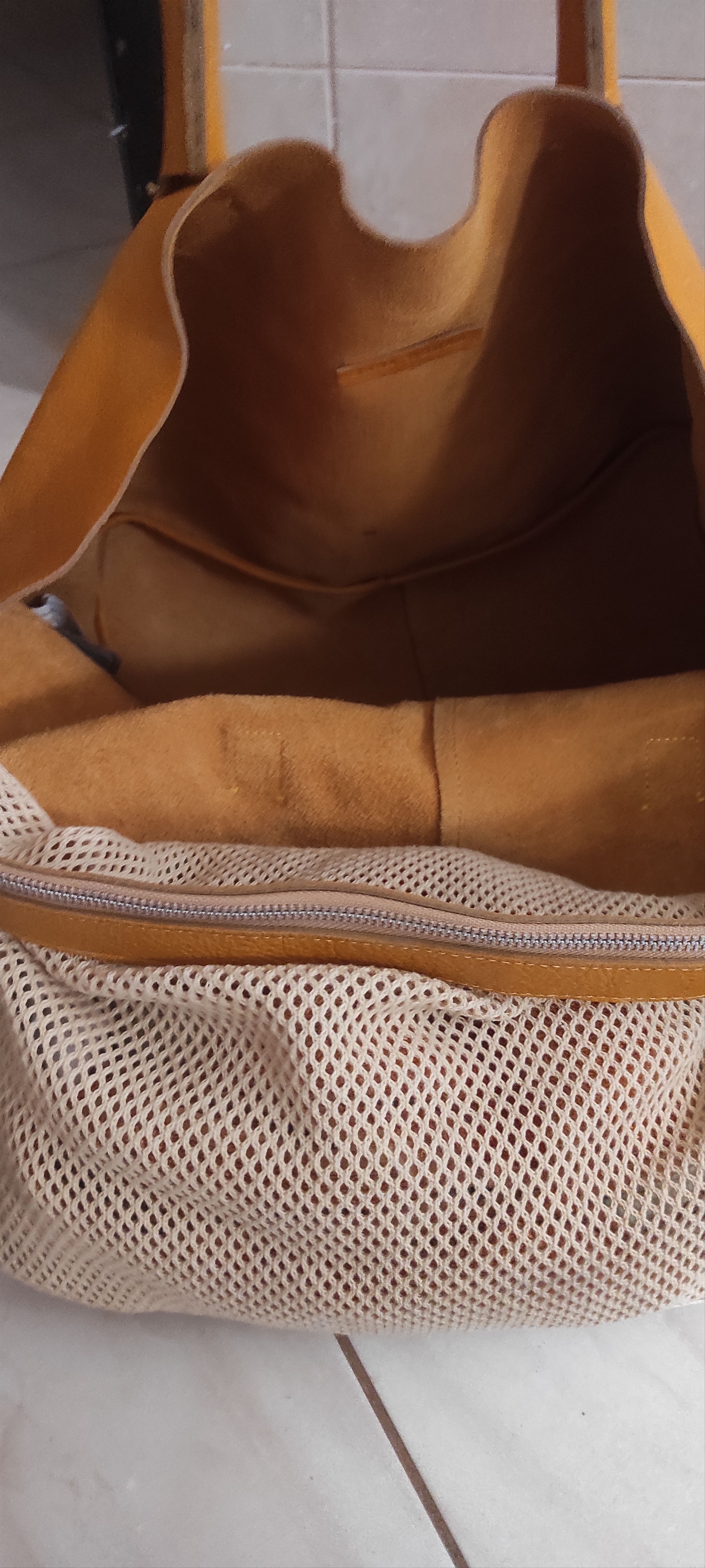 Zara Zara Leather Shopping Large removable Zipper Mesh Insert Bag Size ONE SIZE - 11 Thumbnail