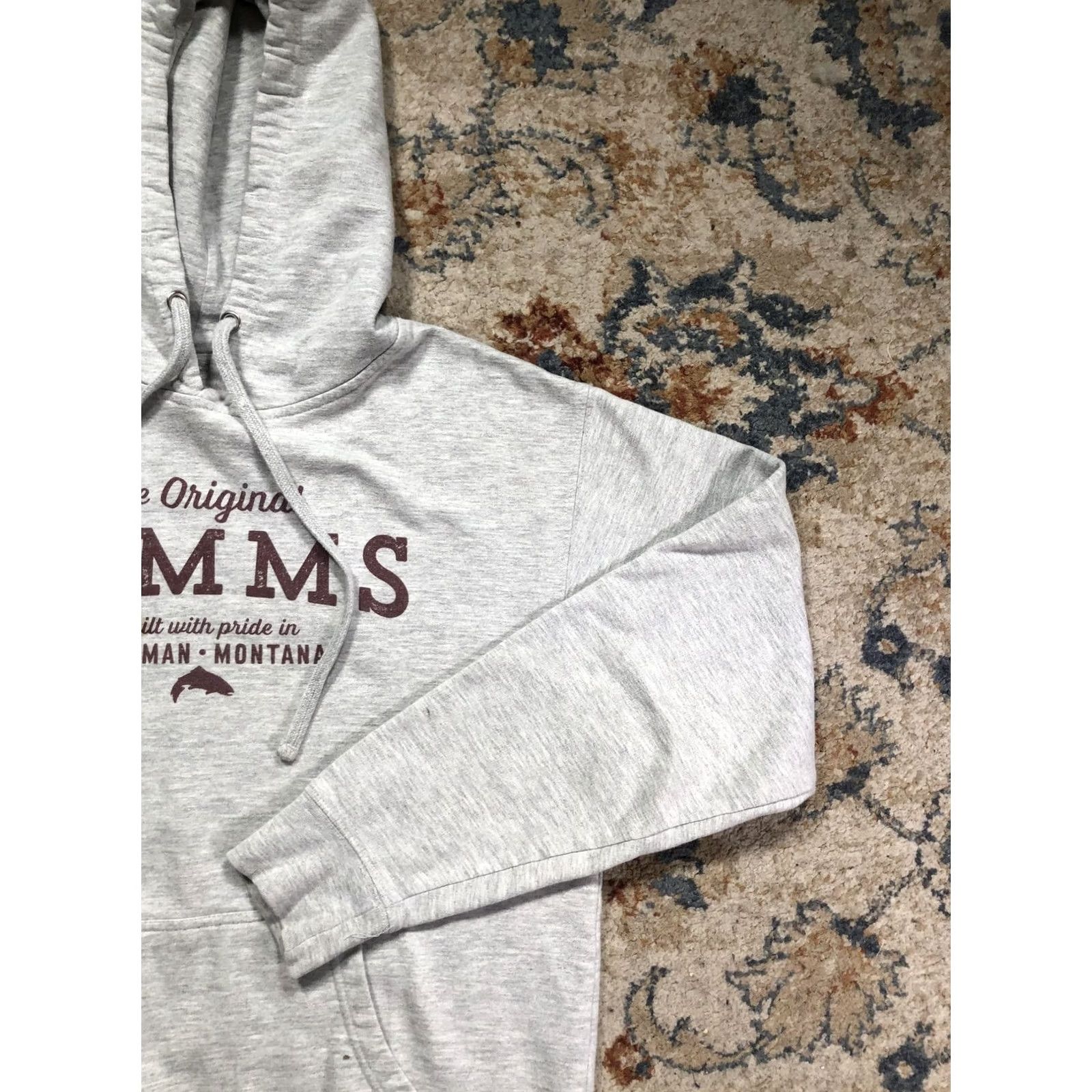 Vintage Simms Hoodie Mens Medium Gray Fleece Pullover Graphic Print Bozeman Montana Fishing Sweatshirt Size US M / EU 48-50 / 2 - 4 Thumbnail