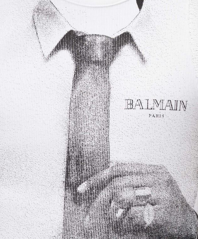 Balmain o1mt1gz0126 Tie Print Ribbed Tank Top in White/Black Size US XL / EU 56 / 4 - 2 Thumbnail