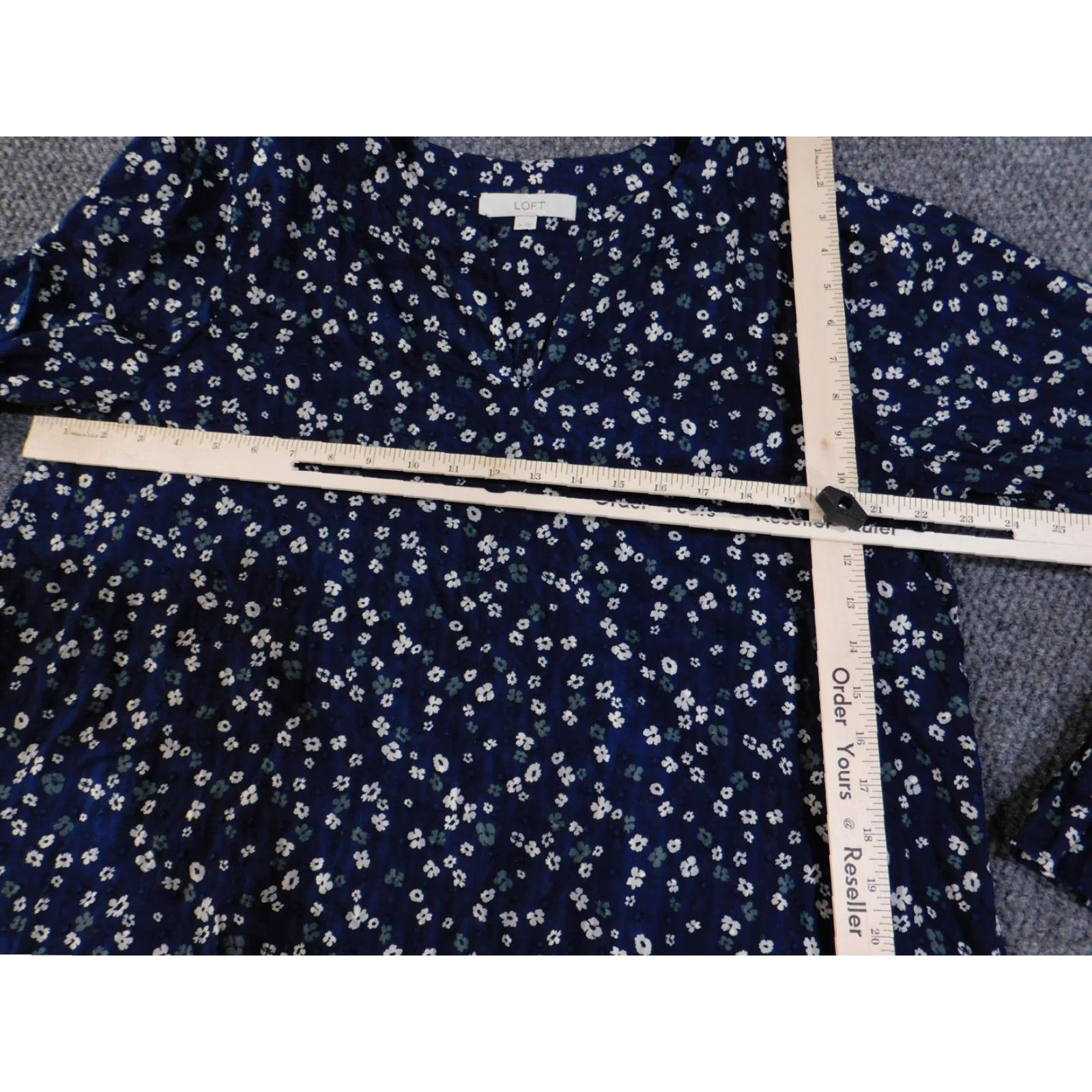 Loft VINTAGE LOFT Blouse Womens XL Blue White Floral Long Sleeve Lightweight Top Cotton Size XL / US 12-14 / IT 48-50 - 7 Thumbnail