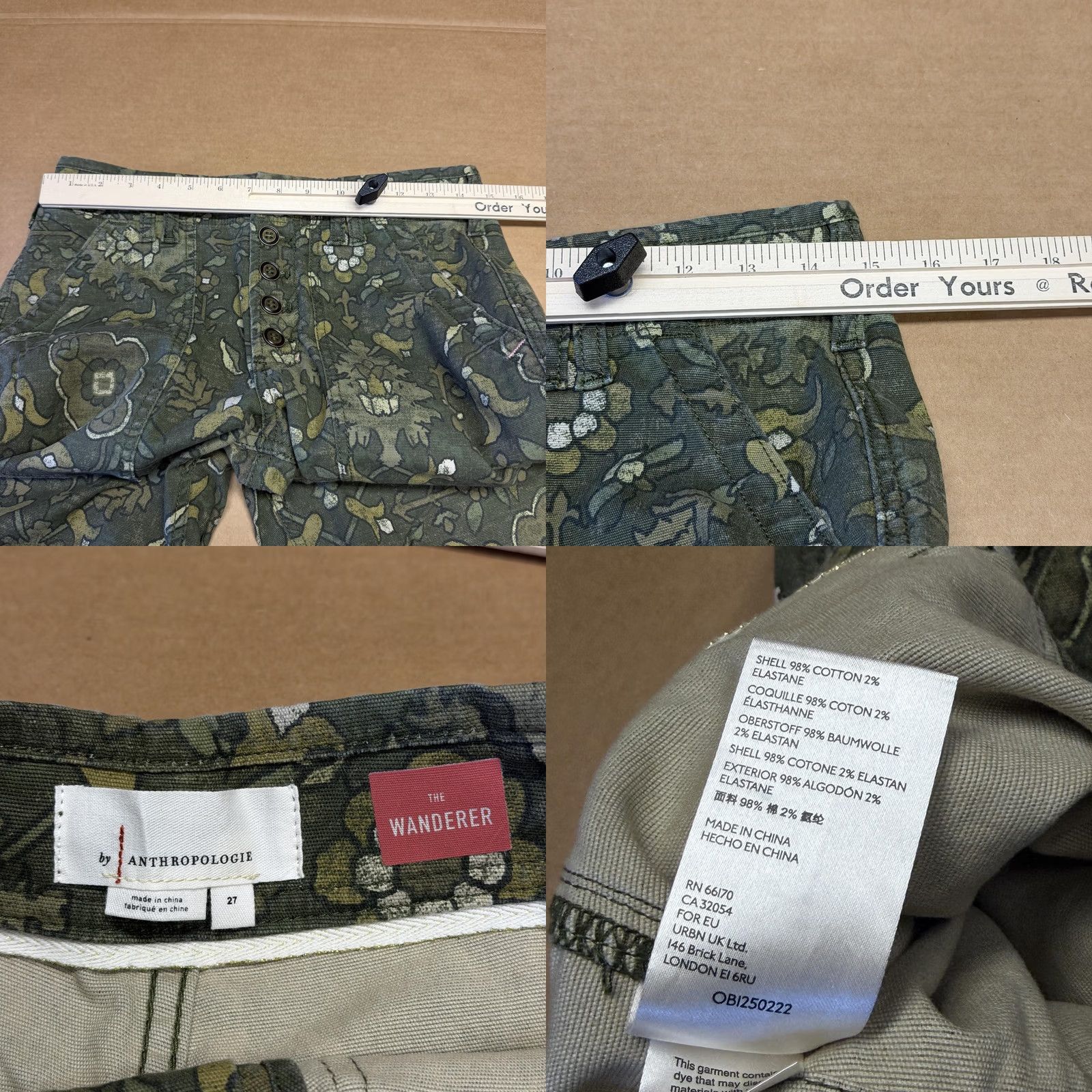 Anthropologie Anthropologie Pants Womens 27 Green Floral Twill Chino Relaxed Straight Pockets Button Fly Spring Casual Mens Womens Girls Boys? Size 27" / US 4 / IT 40 - 8 Thumbnail