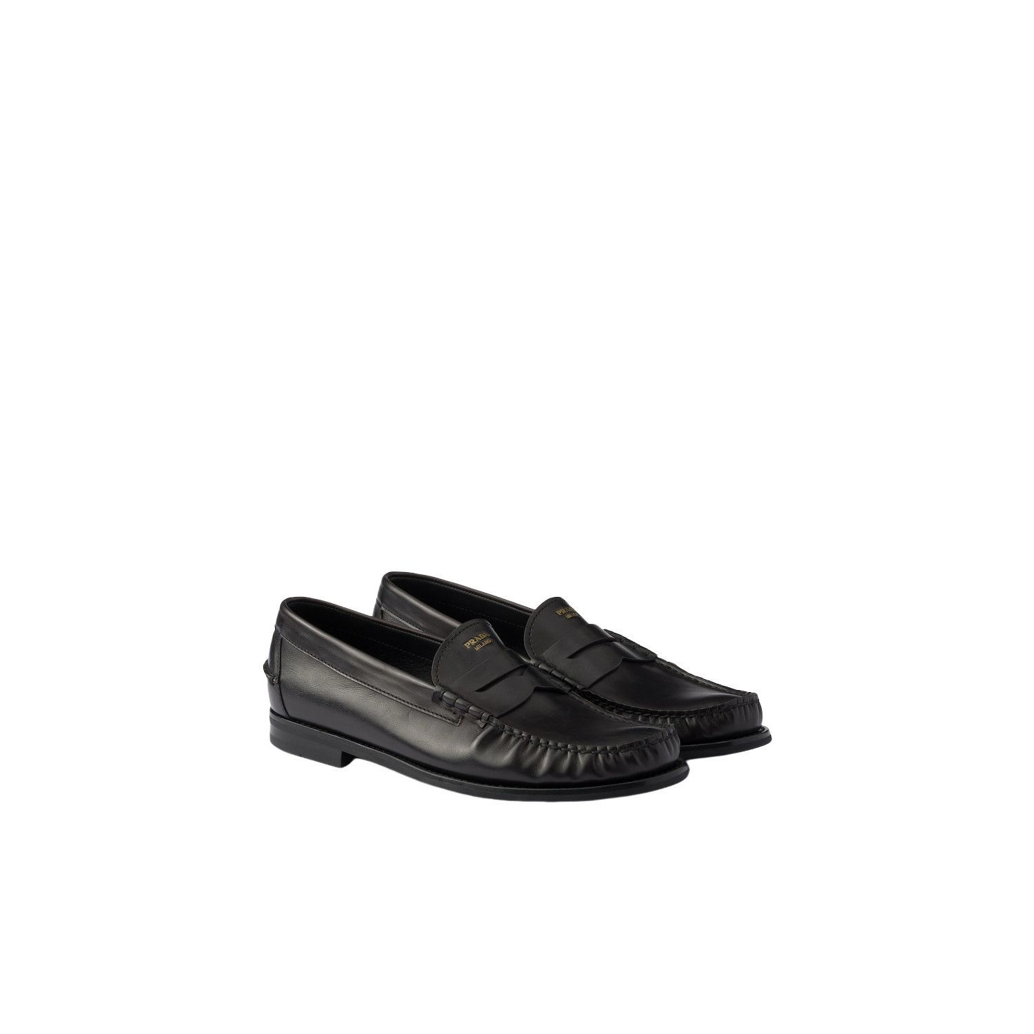 Prada PRADA $1290 Black/Tan Antiqued Leather Loafers New & Authent Size US 11 / EU 44 - 1 Thumbnail