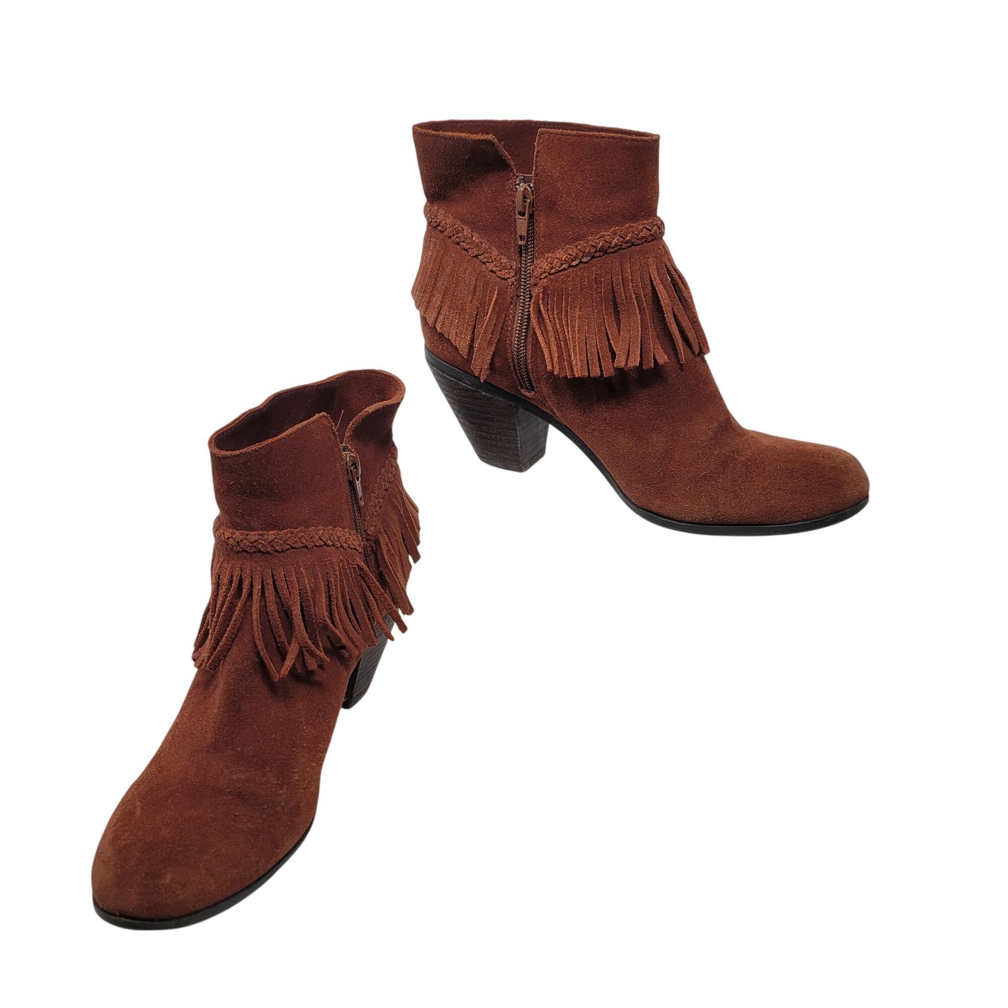Designer Gianni Bini Rust Brown Suede Fringe Western Ankle Booties 9 Size US 9 / IT 39 - 13 Thumbnail