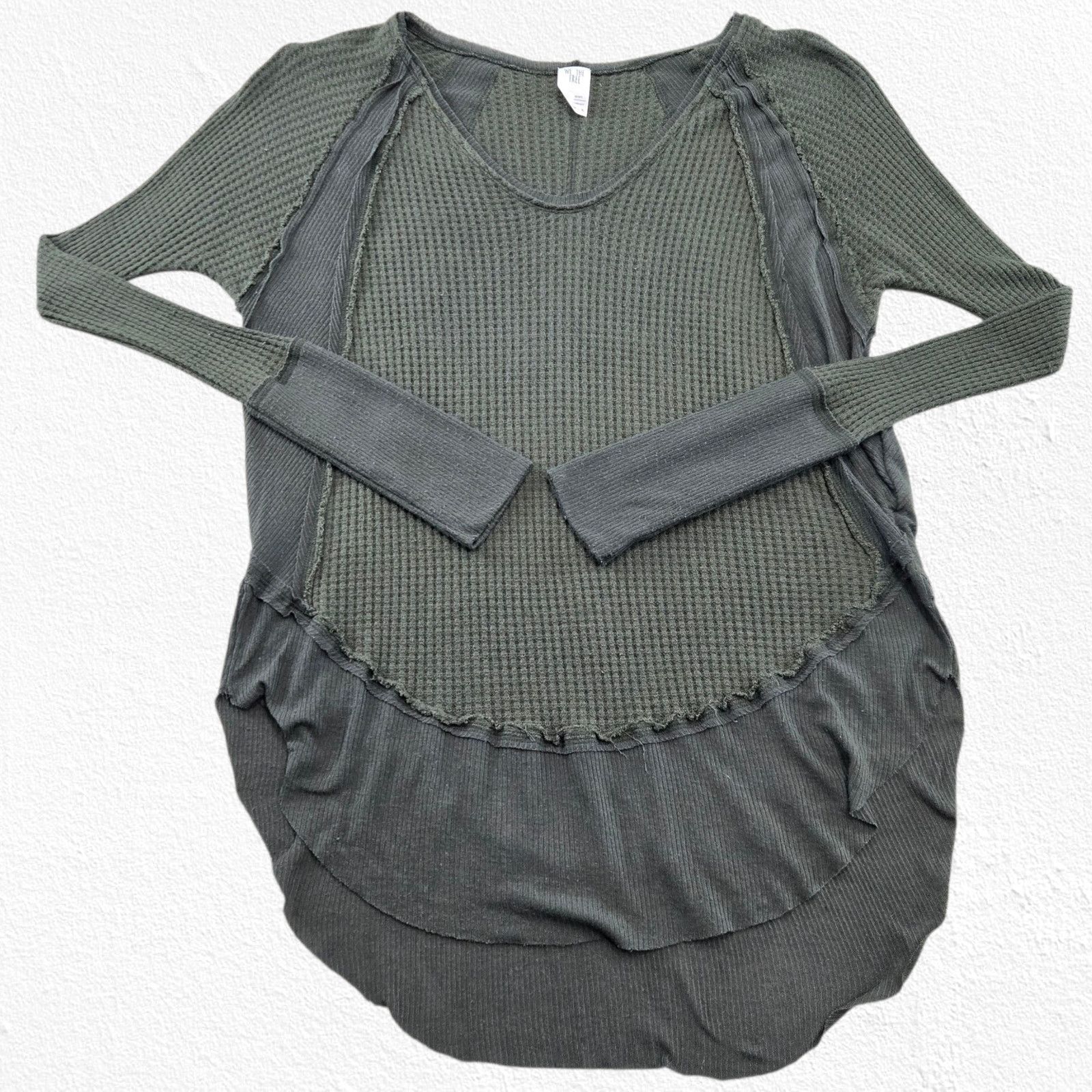 Free People We The Free Olive Gray Thermal Waffle Knit Top Size Small Size S / US 4 / IT 40 - 2 Thumbnail