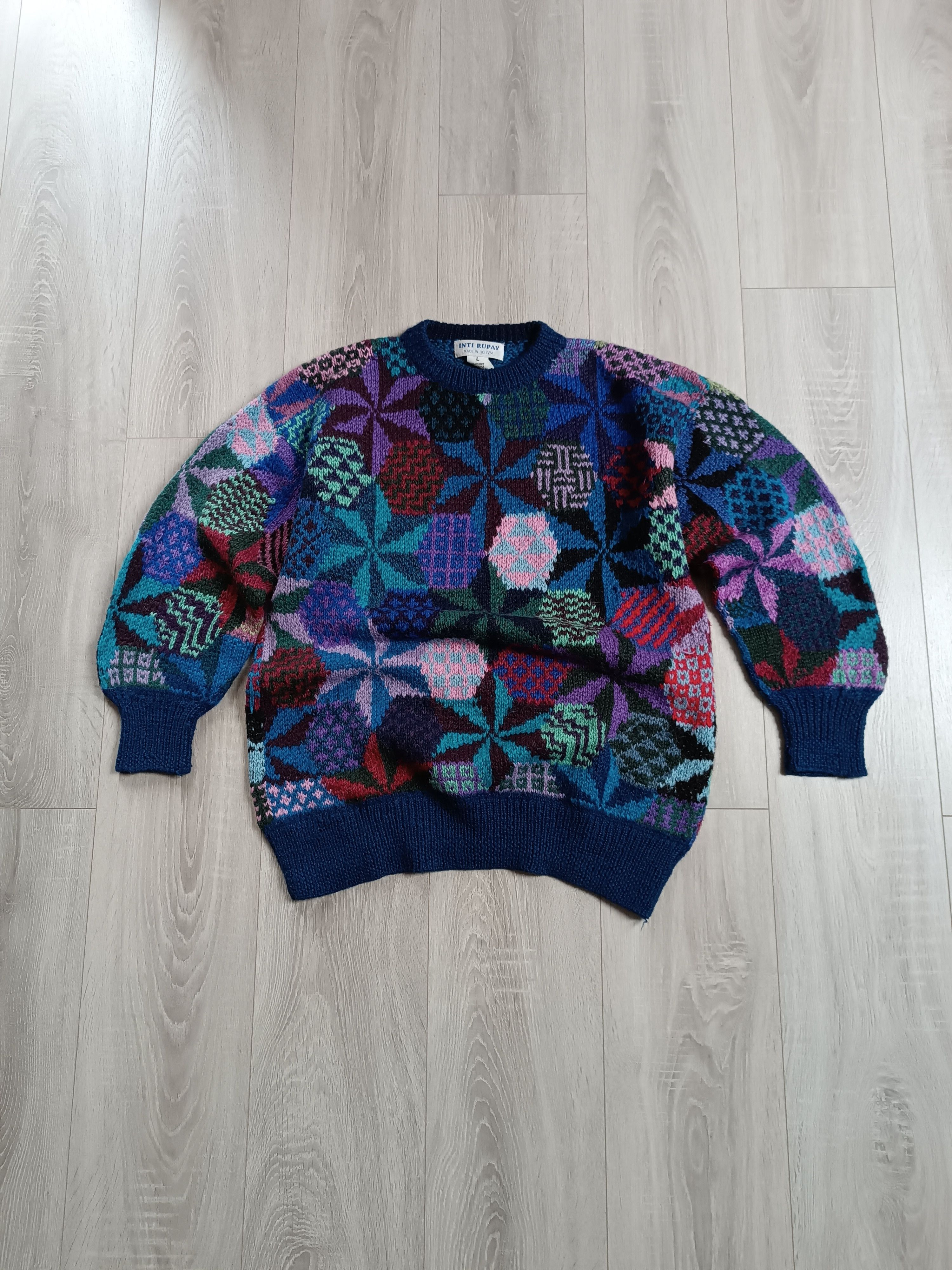 image of Vintage Vitnage 90's Handknit Alpaca Wool Sweater Multicolor, Men's (Size Large)