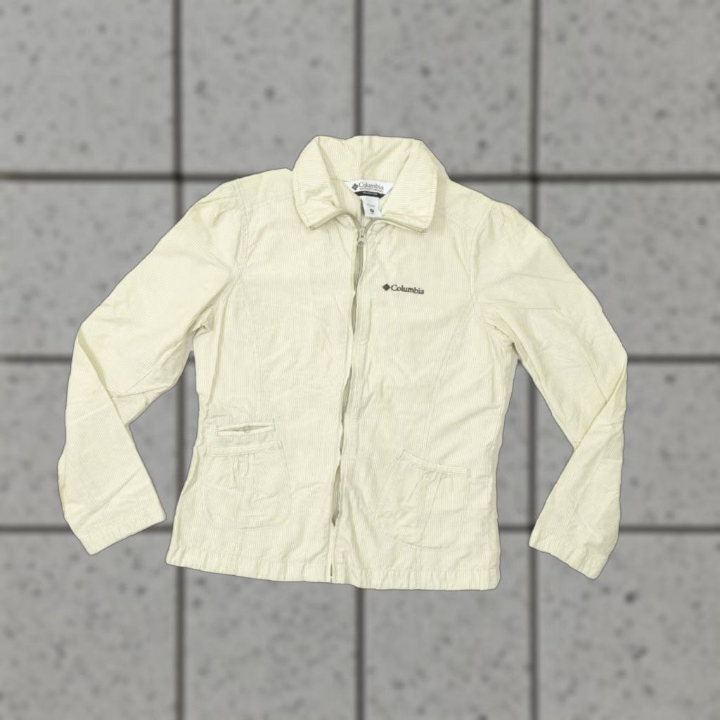 Vintage Columbia Jacket Beige Full Zip Womens M Cotton Blend Omni Shade Striped Basic Jacket Size M / US 6-8 / IT 42-44 - 1 Thumbnail