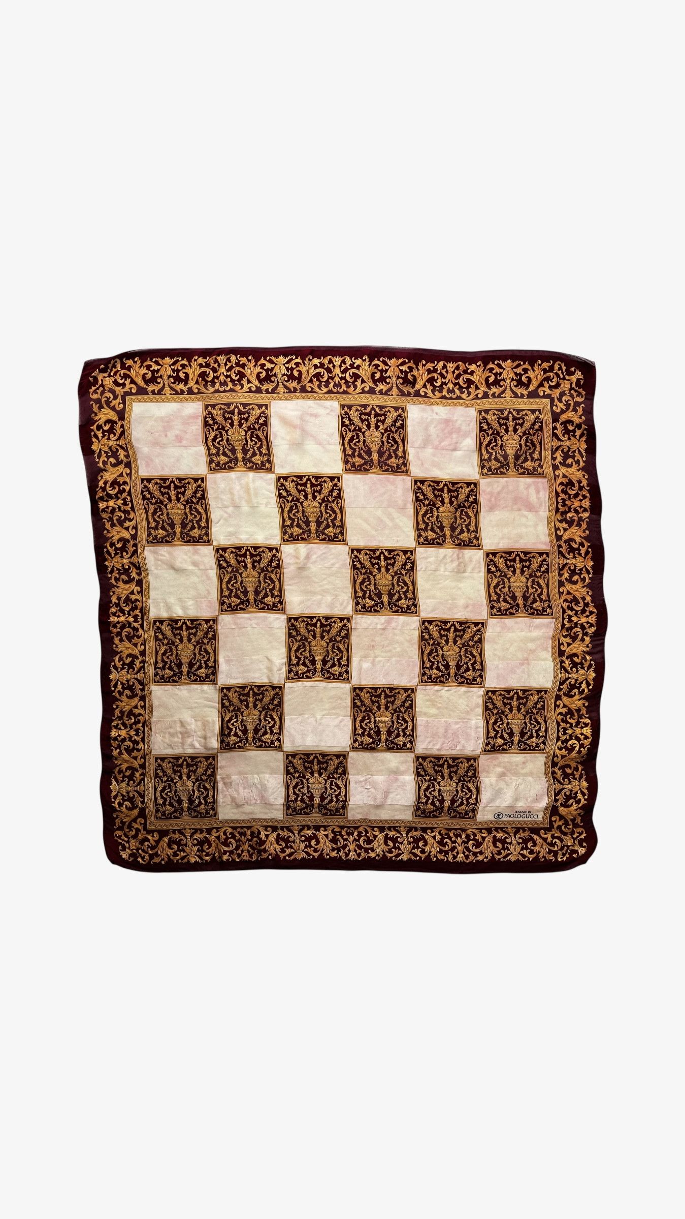 Paolo Gucci Vintage 80s Paolo Gucci Checkered Baroque Print Silk Scarf Size ONE SIZE - 1 Thumbnail