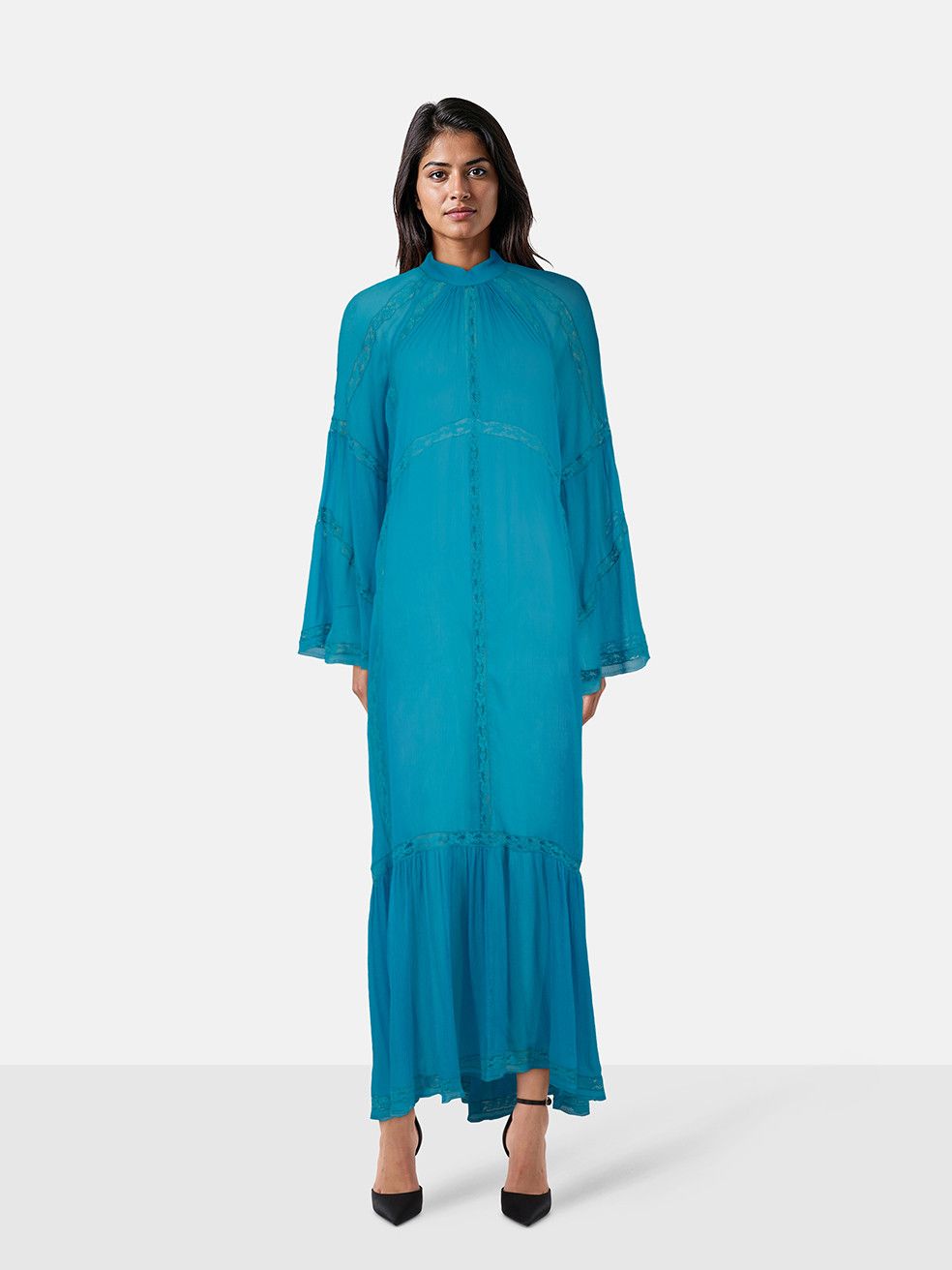 Blue Silk Sheer Maxi Dress