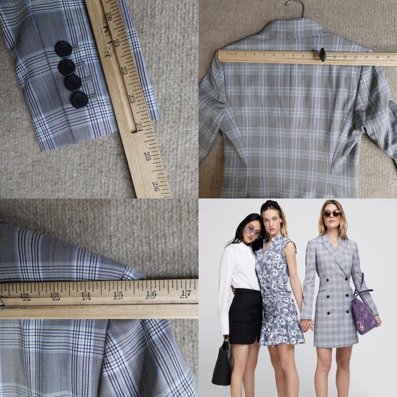 Theory Theory Blazer Women Gray Plaid Wool Long Sleeve Zip Button Casual Business 2 Regular Dry Clean No N/A Size XS / US 0-2 / IT 36-38 - 10 Thumbnail