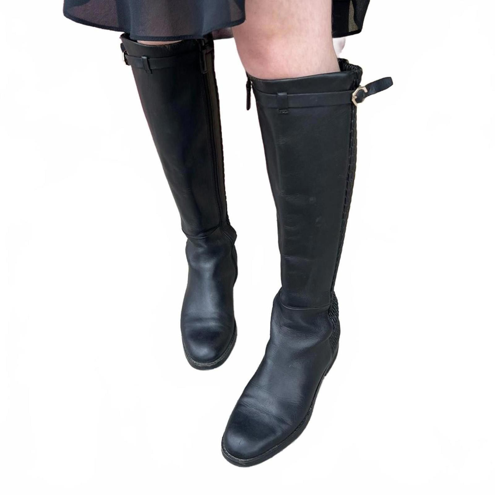 Cole Haan Cole Haan 6.5B Textured Black Leather Tall Riding Boots – Size US 6.5 / IT 36.5 - 2 Thumbnail