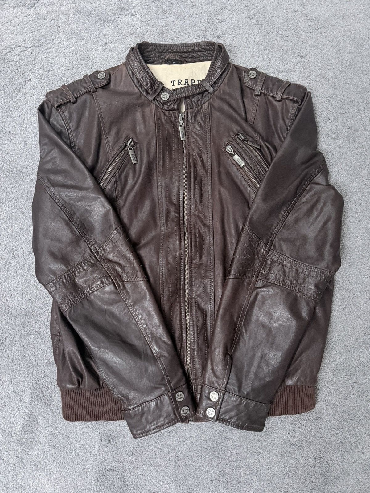 Other Vintage Trapper dark brown leather biker jacket size 50 Size US M / EU 48-50 / 2 - 9 Thumbnail